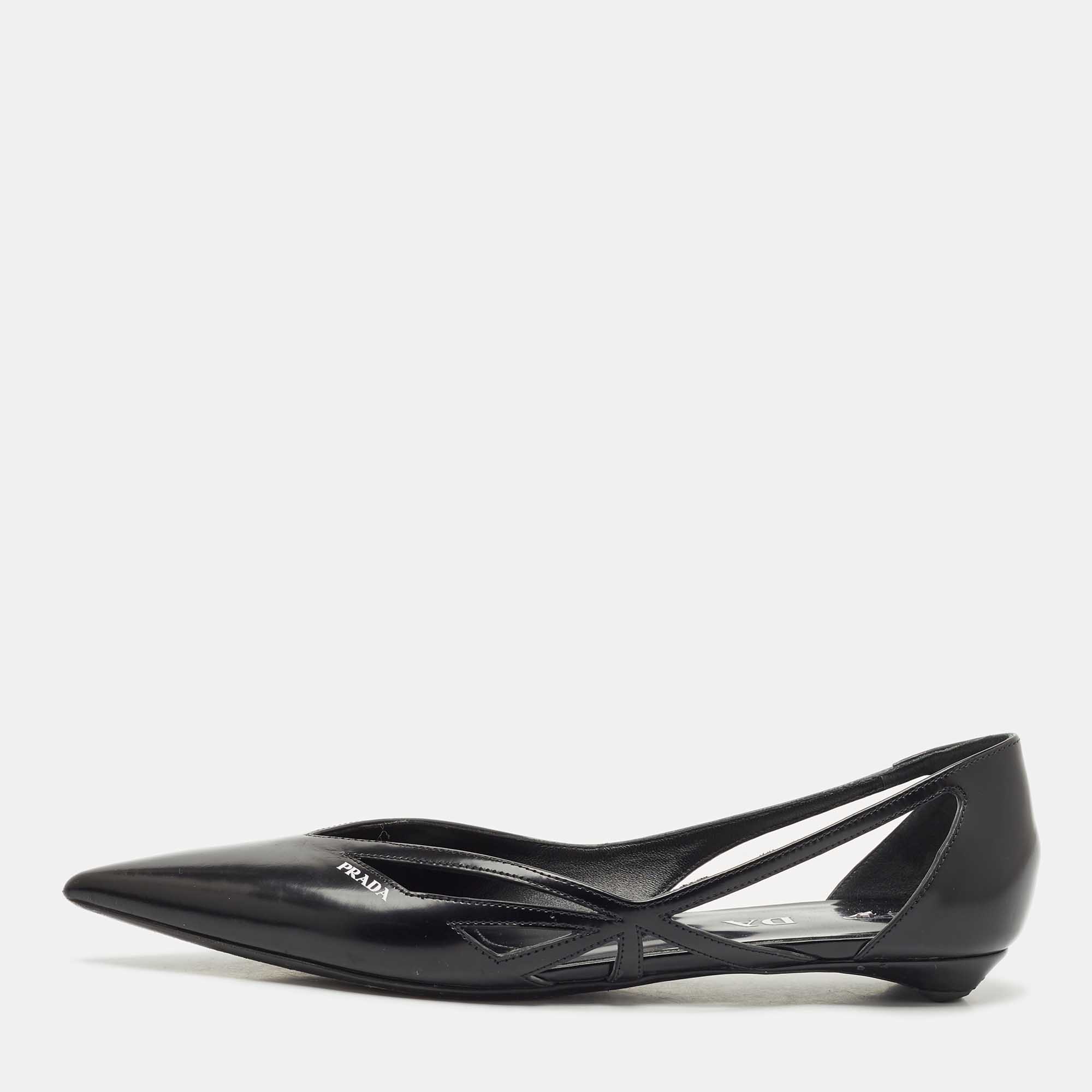 

Prada Black Brushed Leather Ballet Flats Size