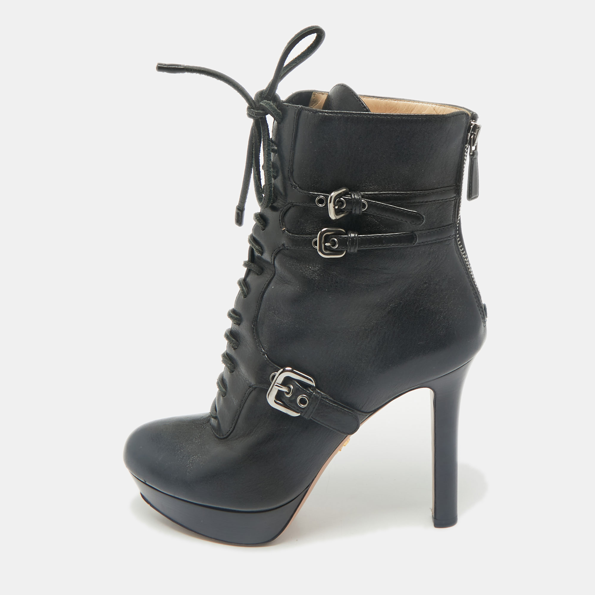 

Prada Black Leather Platform Ankle Boots Size
