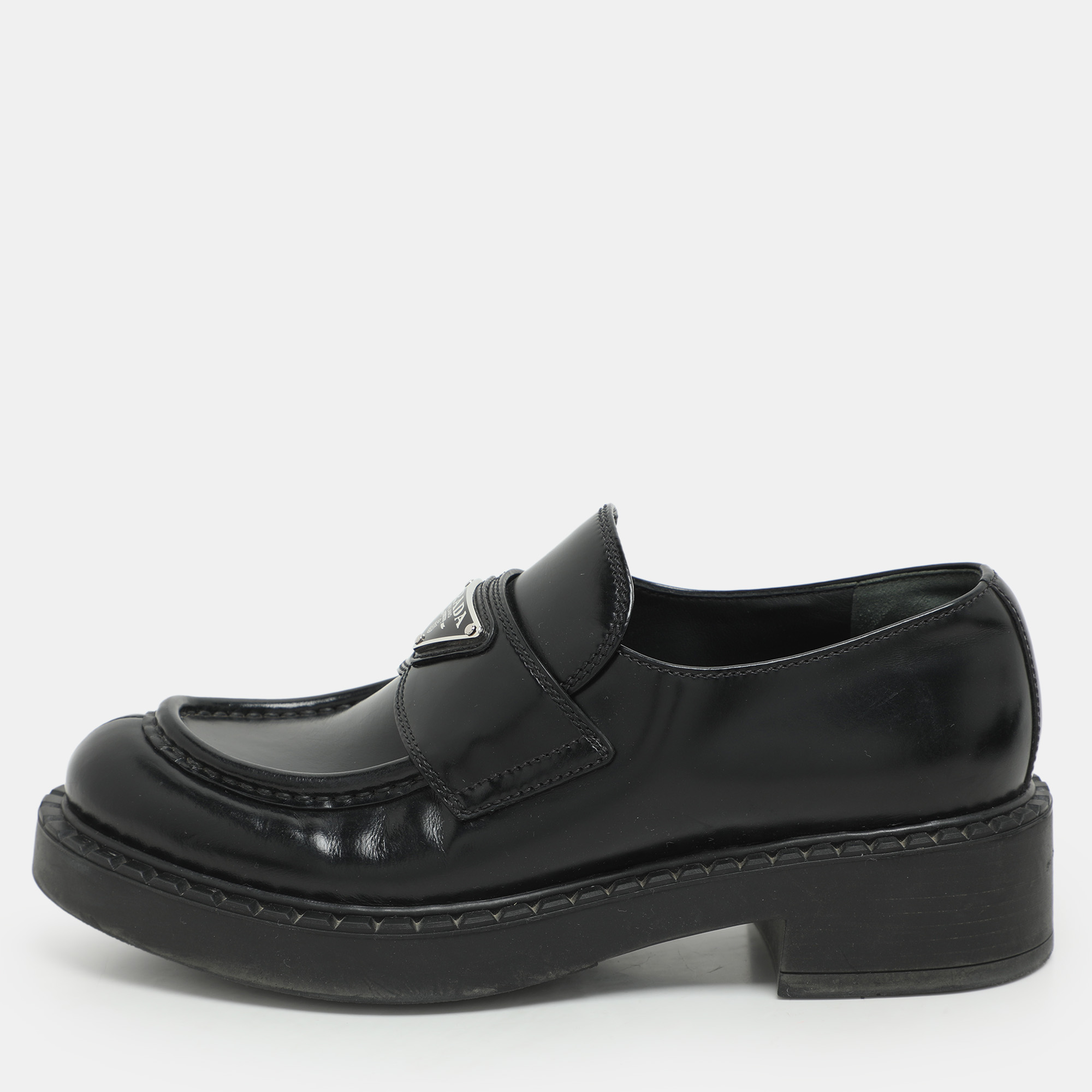 

Prada Black Leather Slip On Loafers Size
