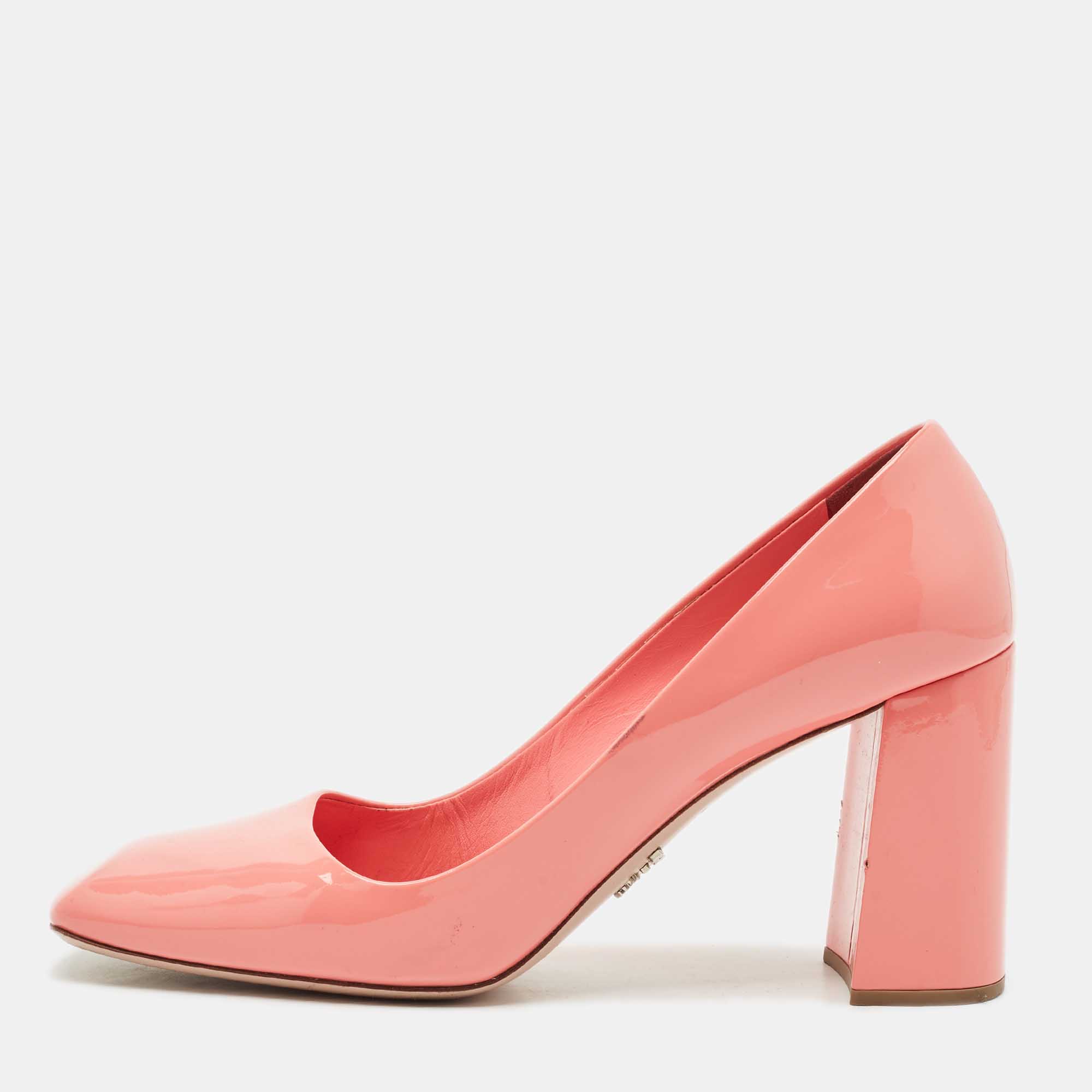 

Prada Pink Patent Leather Block Heel Pumps Size