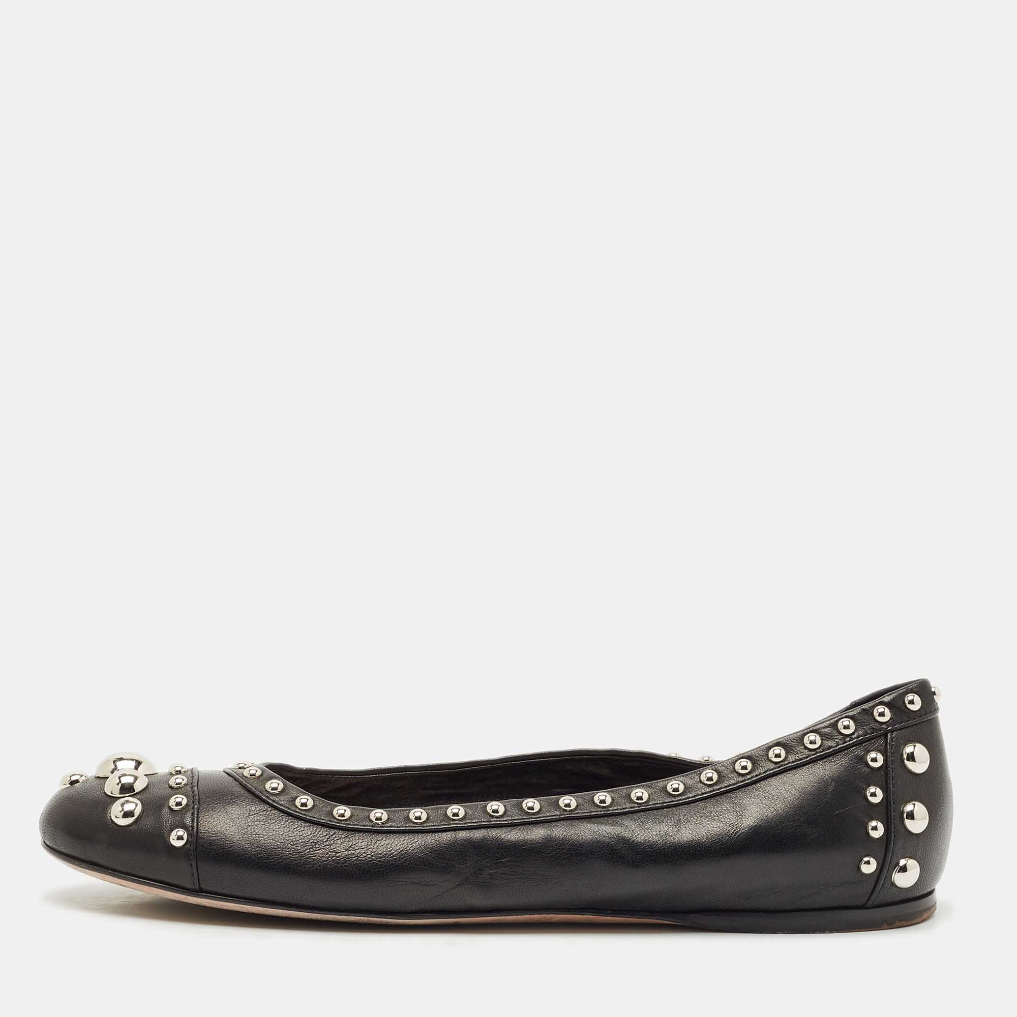 

Prada Black Leather Studded Ballet Flats Size