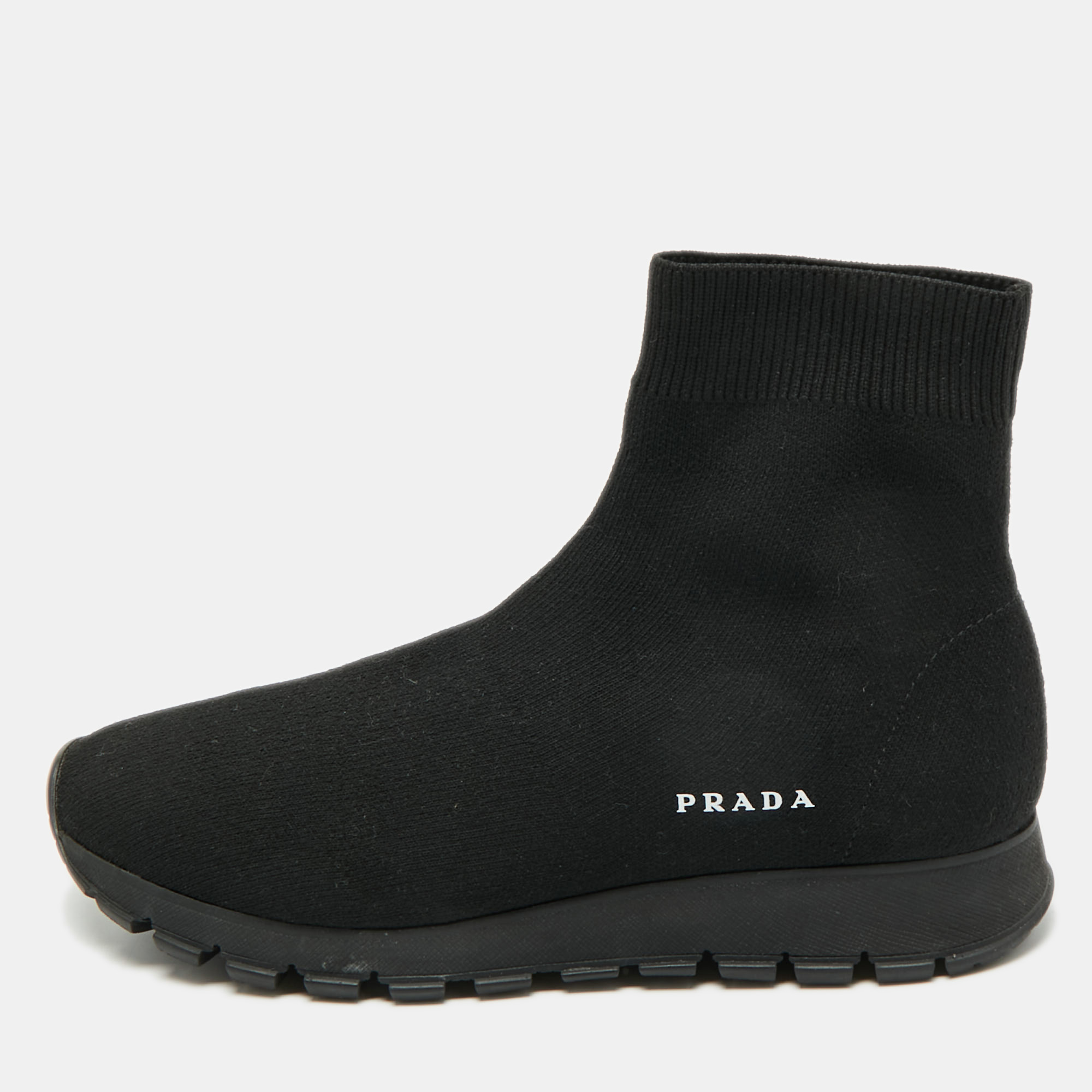

Prada Black Knit Fabric Sock Runner High Top Sneakers Size