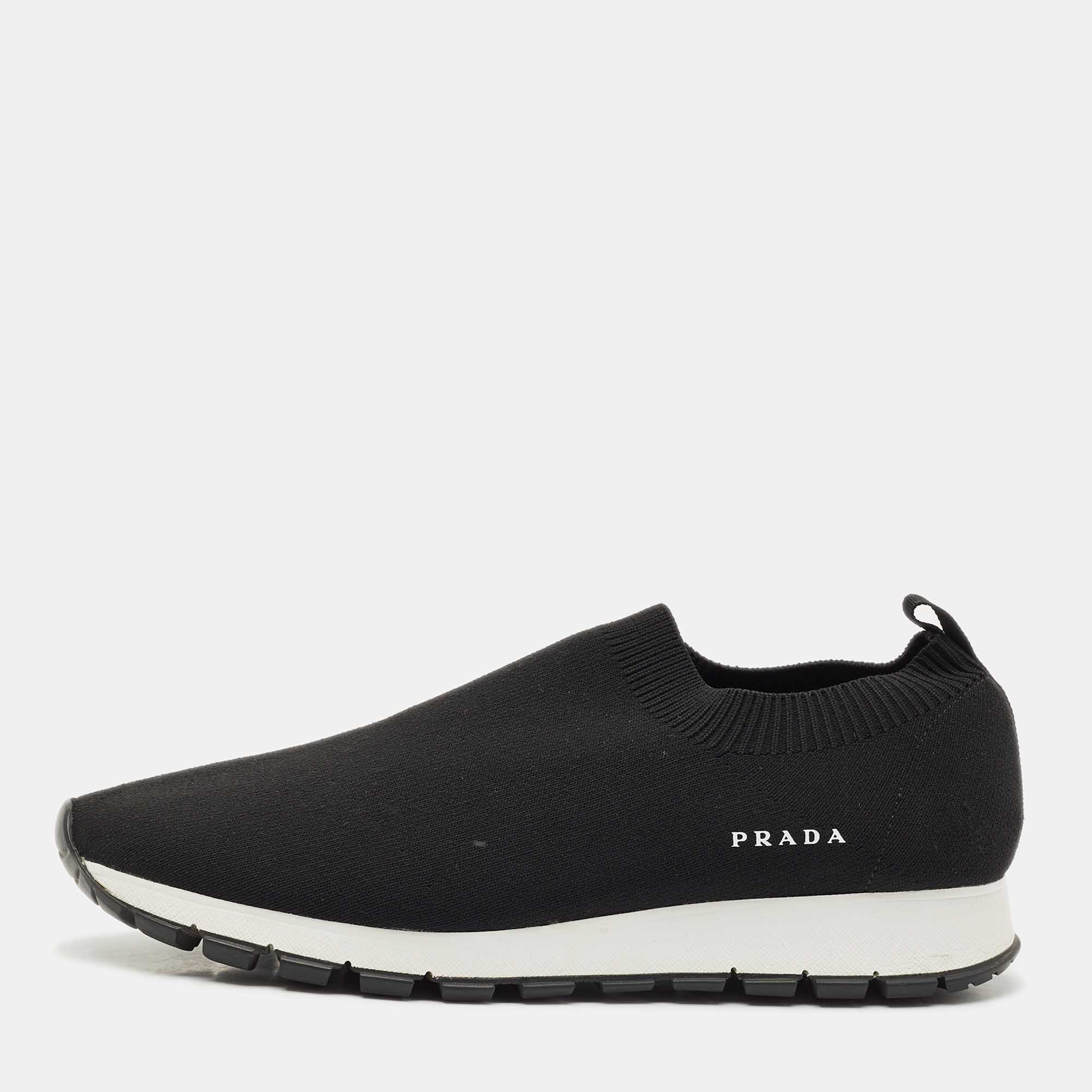 

Prada Black Knit Fabric Slip On Sneakers Size