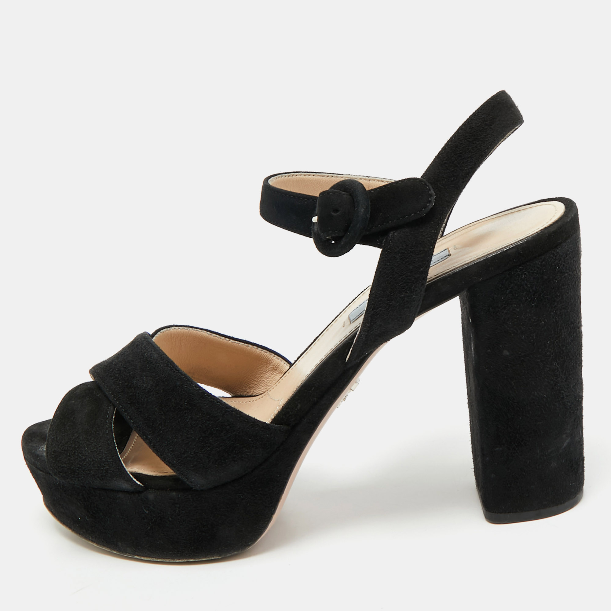 

Prada Black Suede Platform Ankle Strap Sandals Size