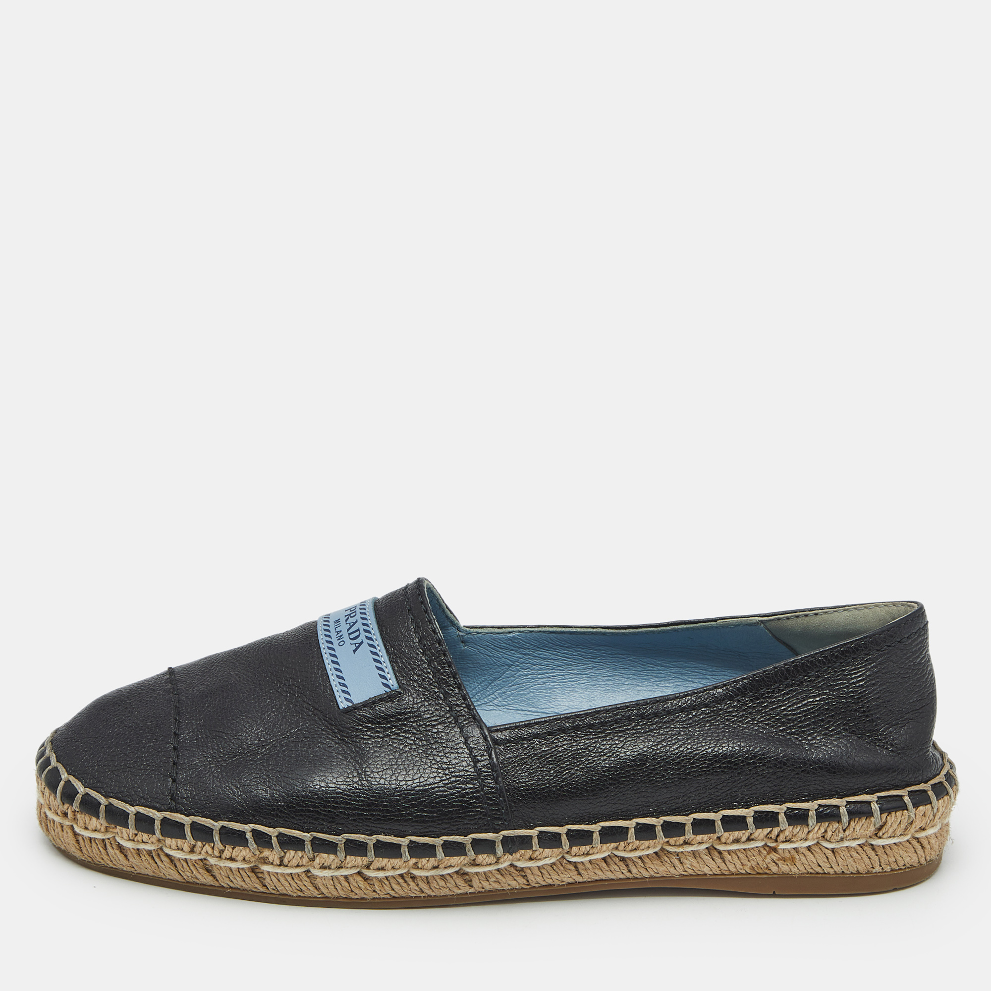 

Prada Black Leather Bow Espadrille Flats Size