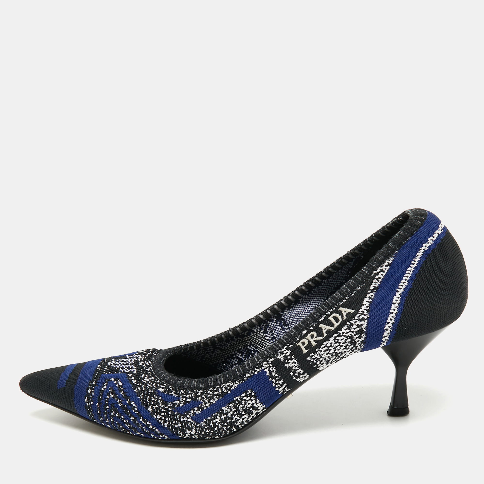 

Prada Navy Blue/Black Knit Fabric Pointed Toe Pumps Size