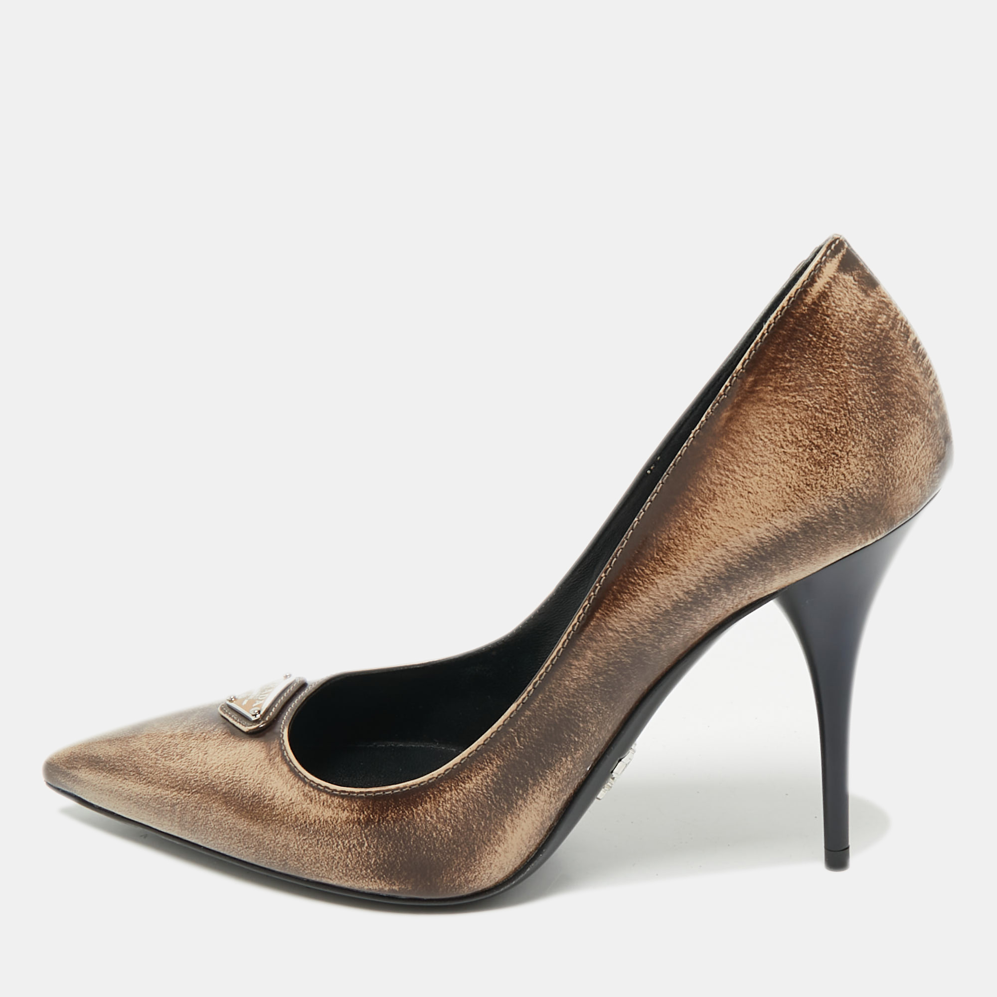 Pre-owned Prada Two Tone Brown Leather Pointed Toe Pumps Size 35.5