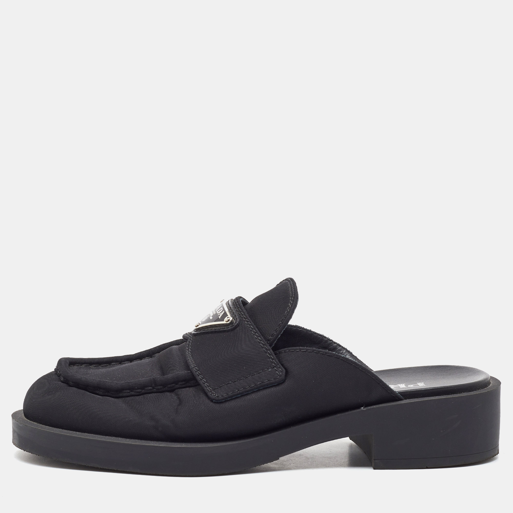 

Prada Black Nylon Triangle Logo Loafer Mules Size