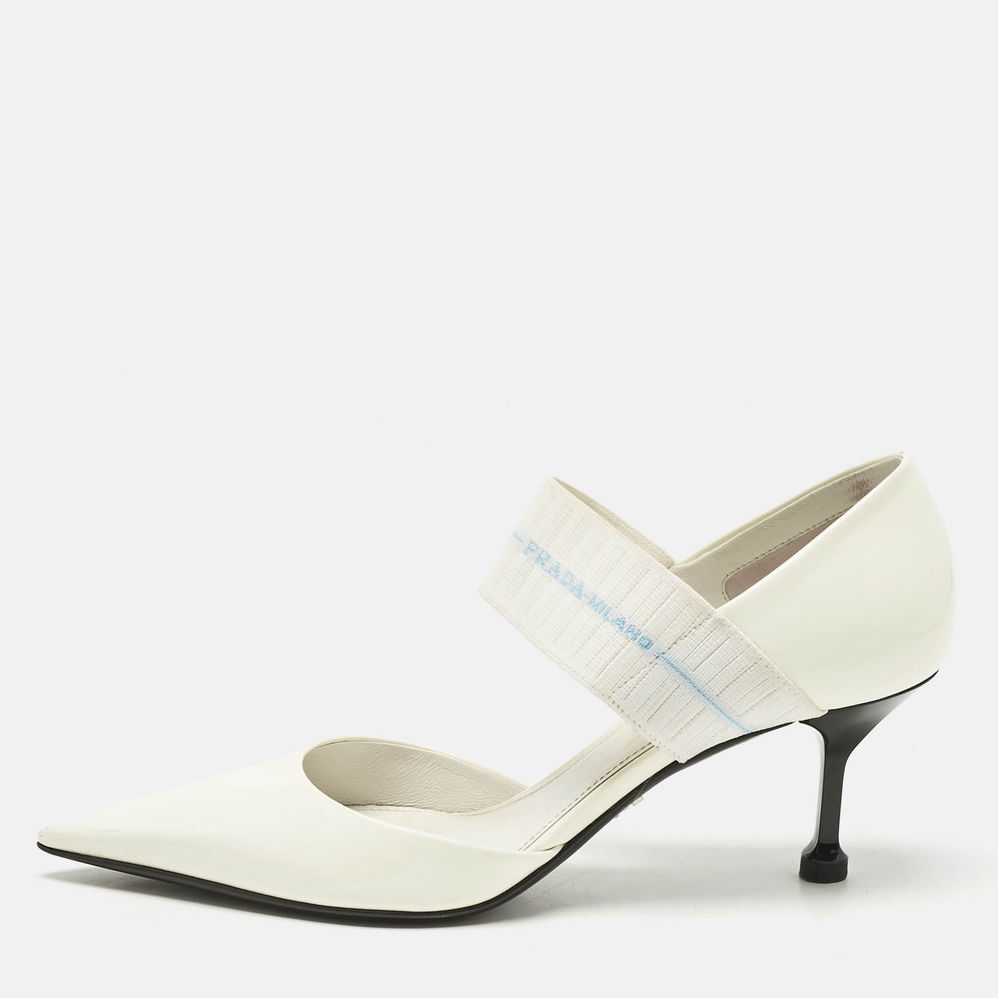 

Prada White Patent Leather And Elastic Mary Jane D'orsay Pumps Size