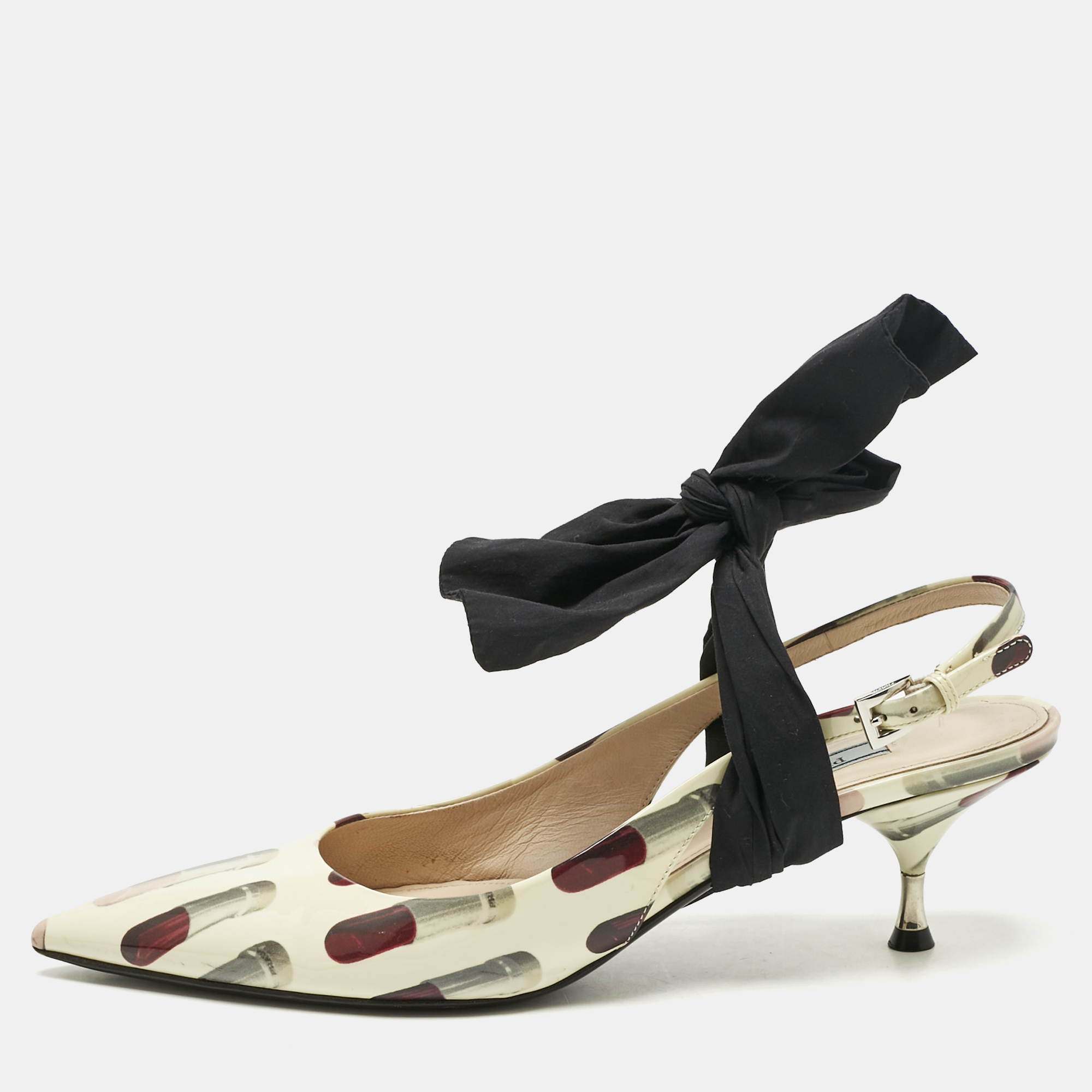 

Prada Multicolor Leather and Fabric Bow Slingback Pumps Size