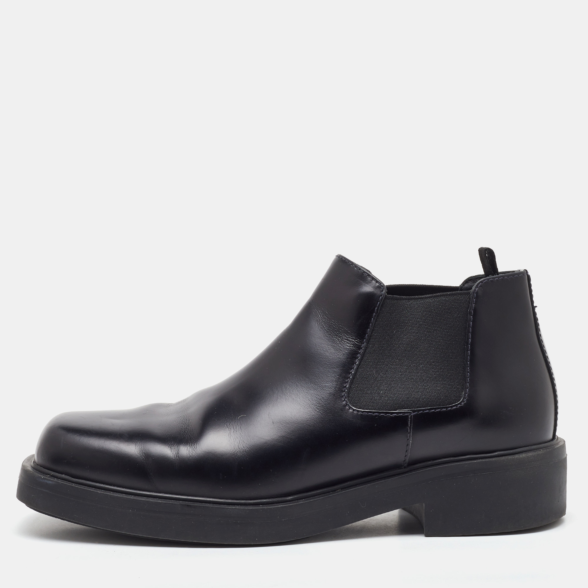 

Prada Black Brushed Leather Chelsea Ankle Length Boots Size 41