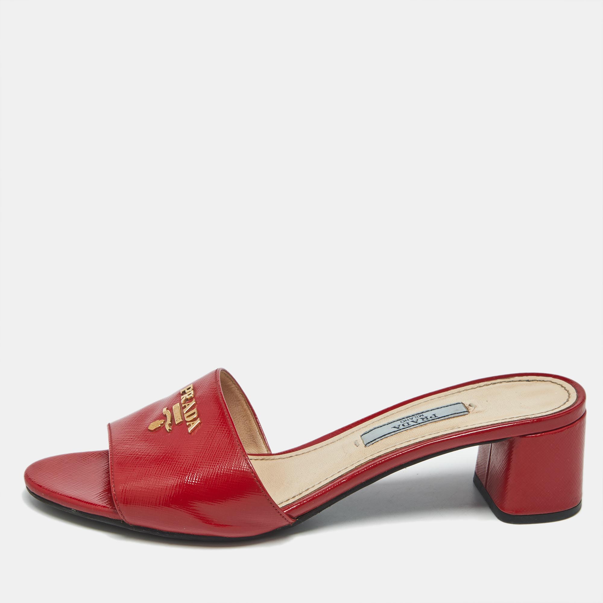 

Prada Red Patent Leather Slide Sandals Size 36.5