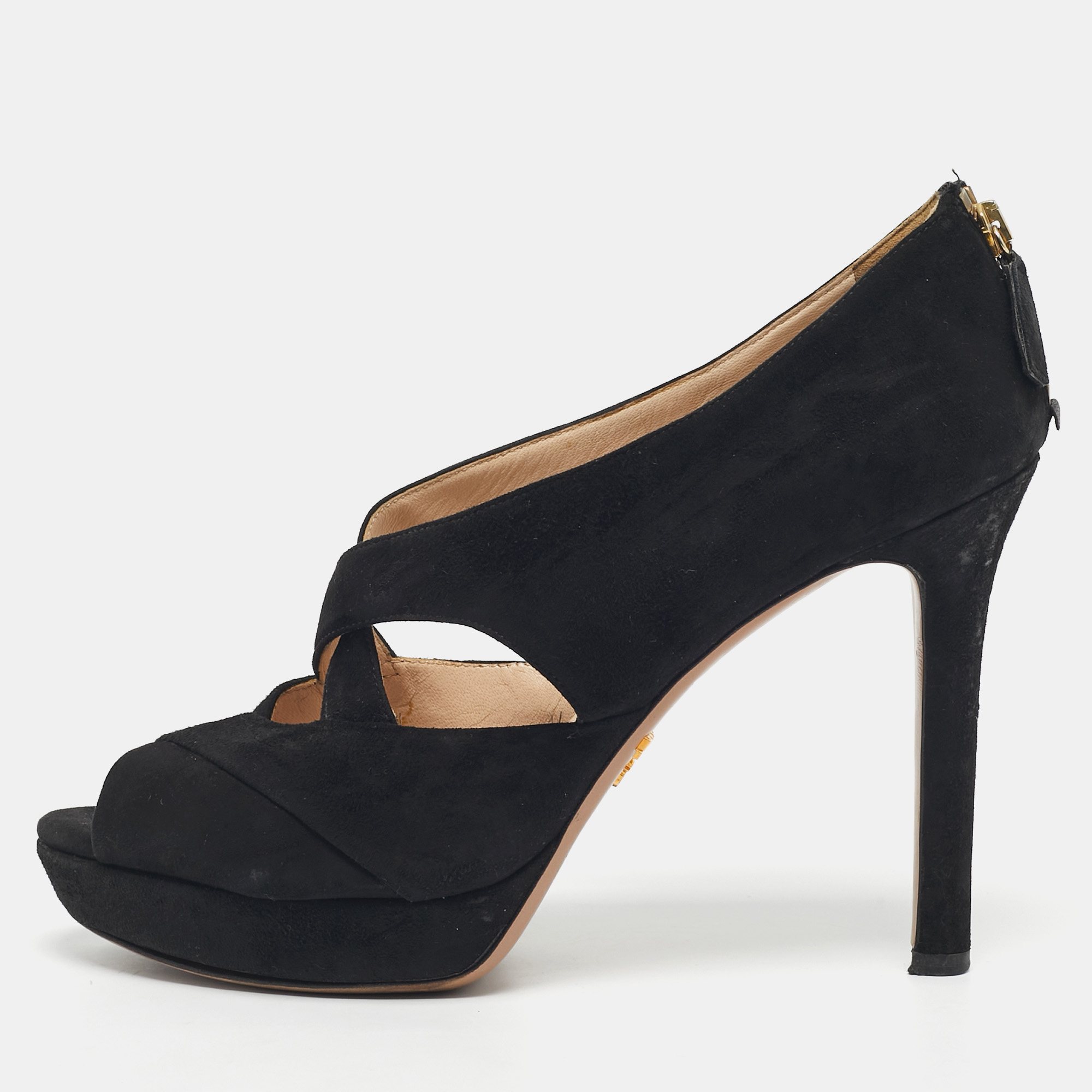 Pre-owned Prada Black Suede Cross Strap Platform Sandals Size 41