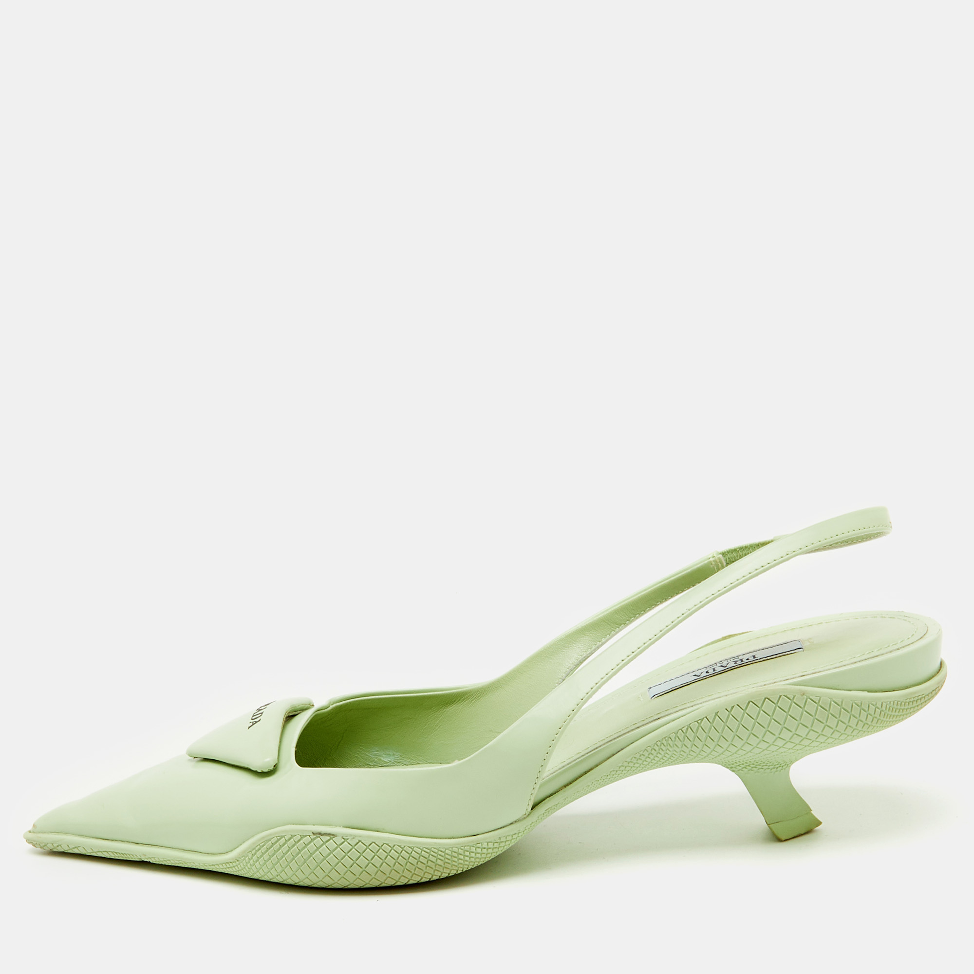Pre-owned Prada Pastel Green Leather Pointed Toe Slingback Pumps Size 38