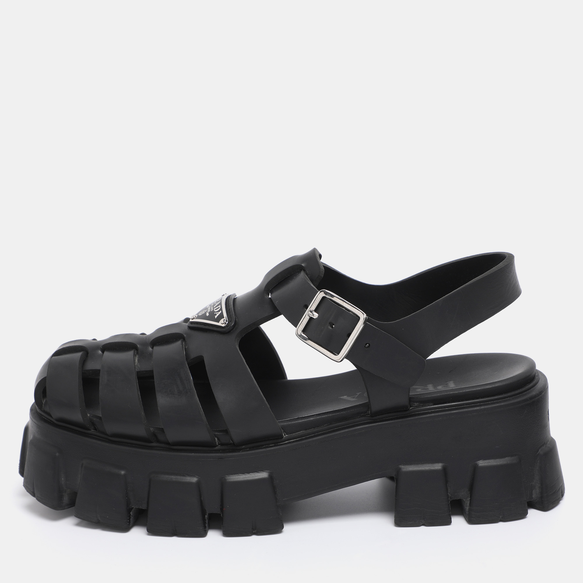 

Prada Black Rubber Monolith Sandals Size