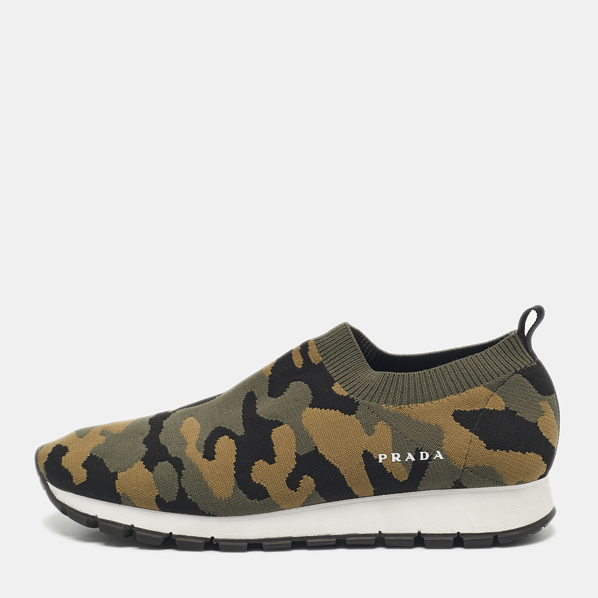Pre-owned Prada Multicolor Camouflage Fabric Slip On Sneakers Size 38