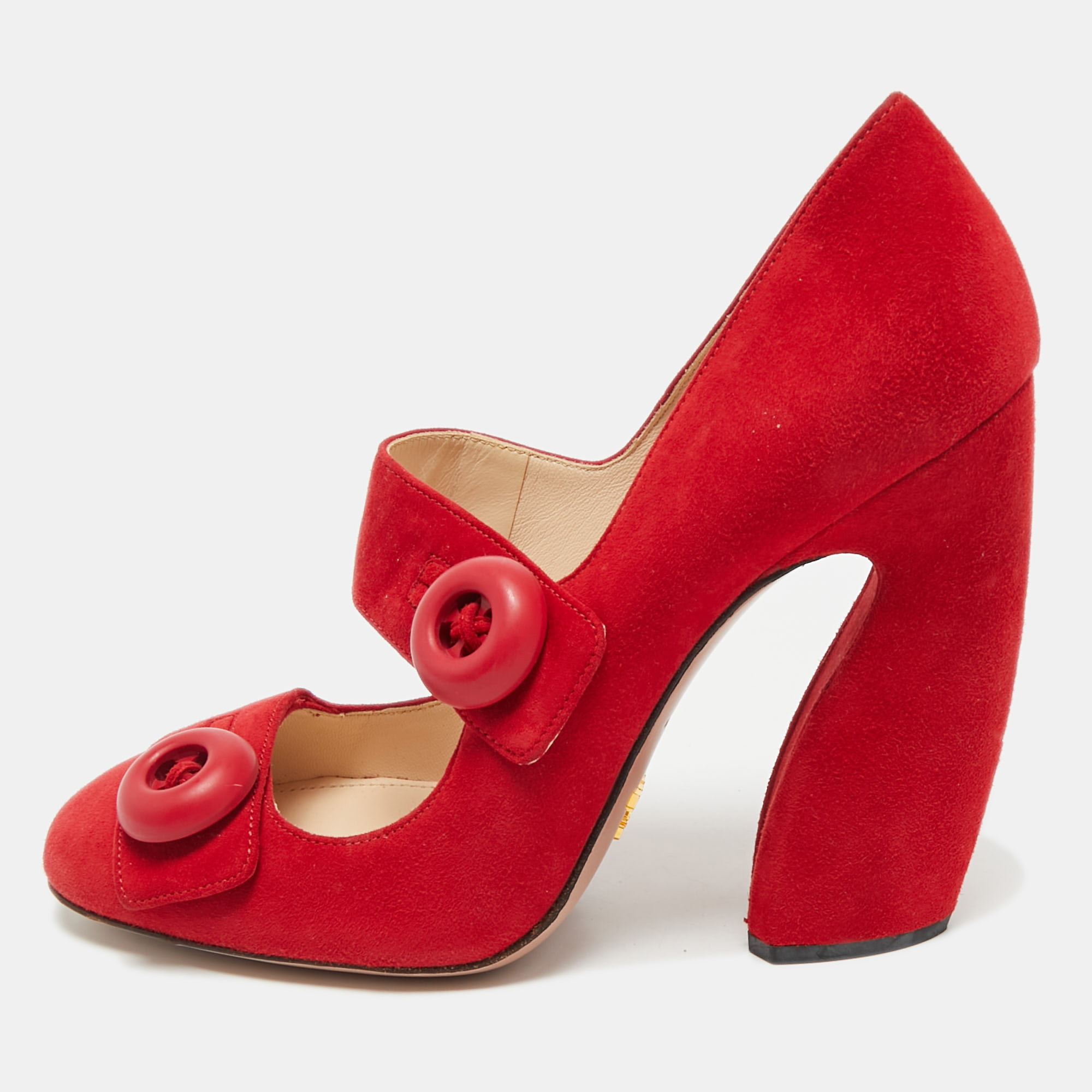 

Prada Red Suede Mary Jane Button Pumps Size