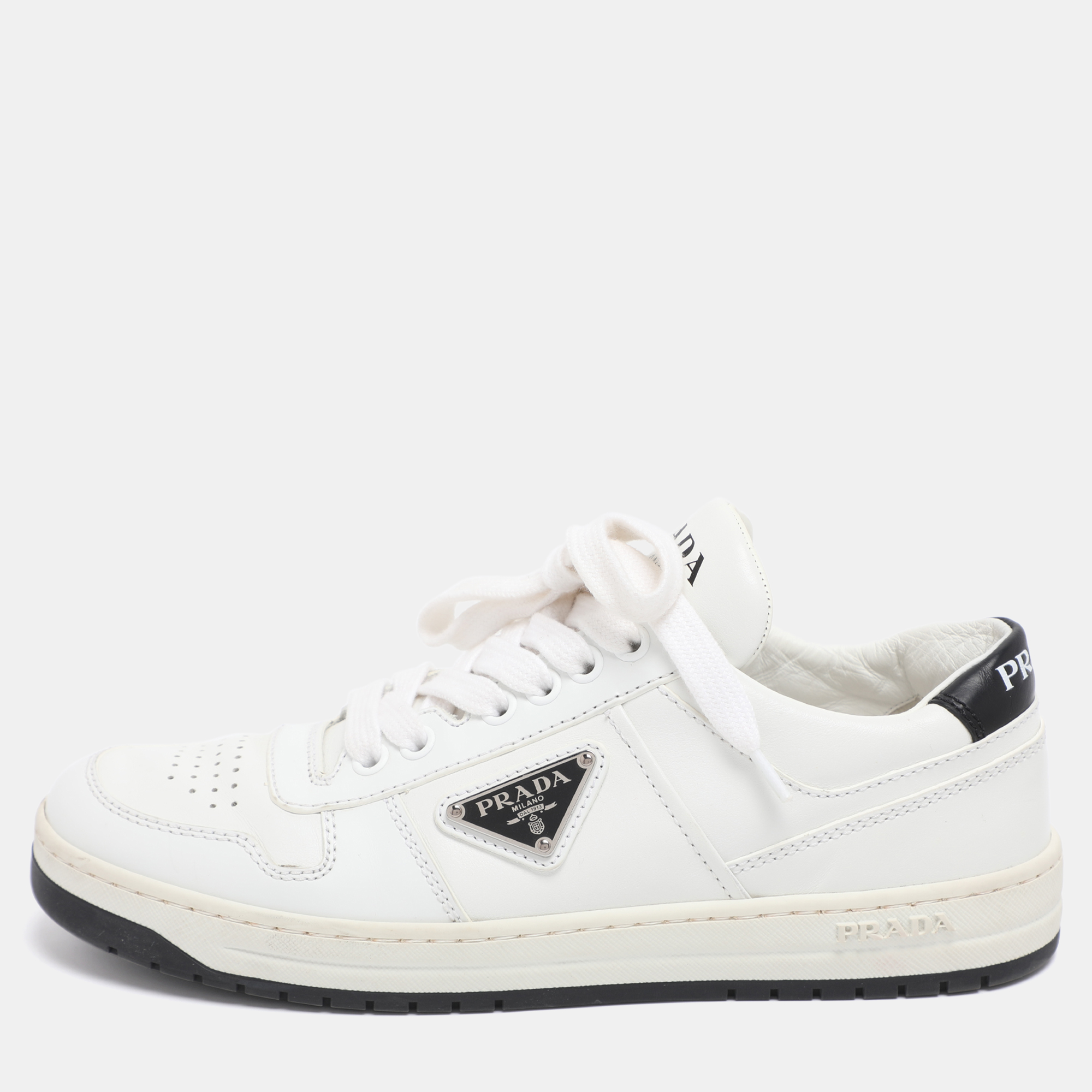 

Prada White Leather Downtown Low Top Sneakers Size 37.5