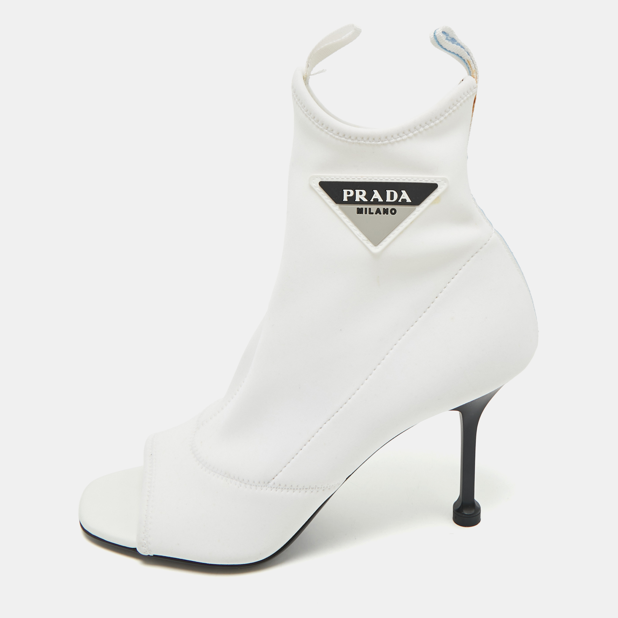 

Prada White Stretch Fabric Open Toe Ankle Length Boots Size