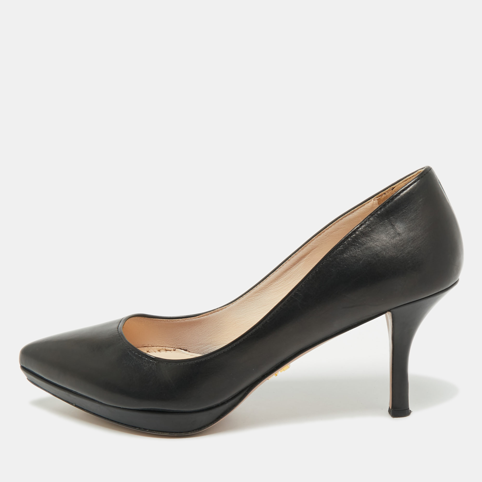 Pre-owned Prada Black Leather Pointed Toe Platform Pumps Size 36