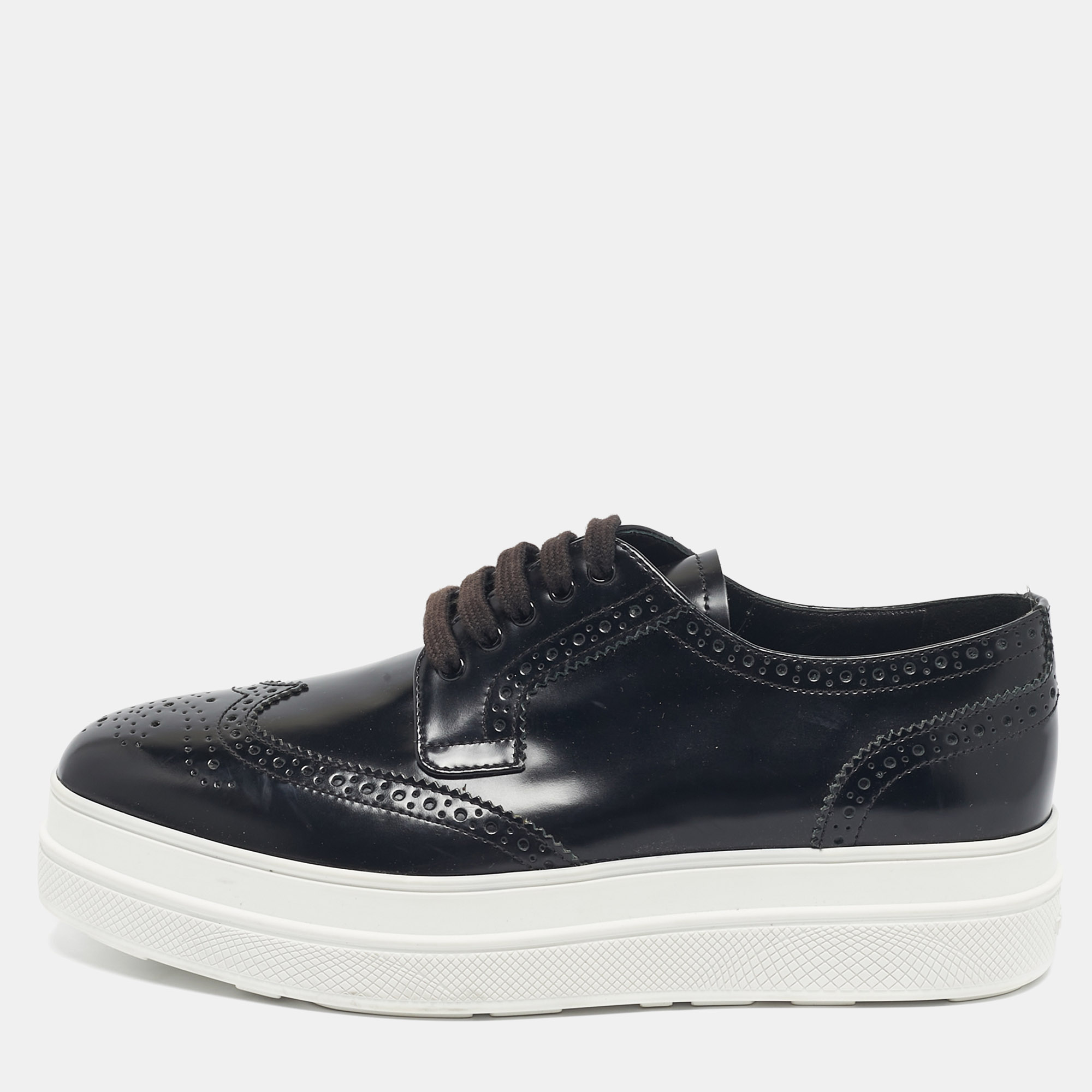 

Prada Black Brogue Leather Platform Derby Sneakers Size
