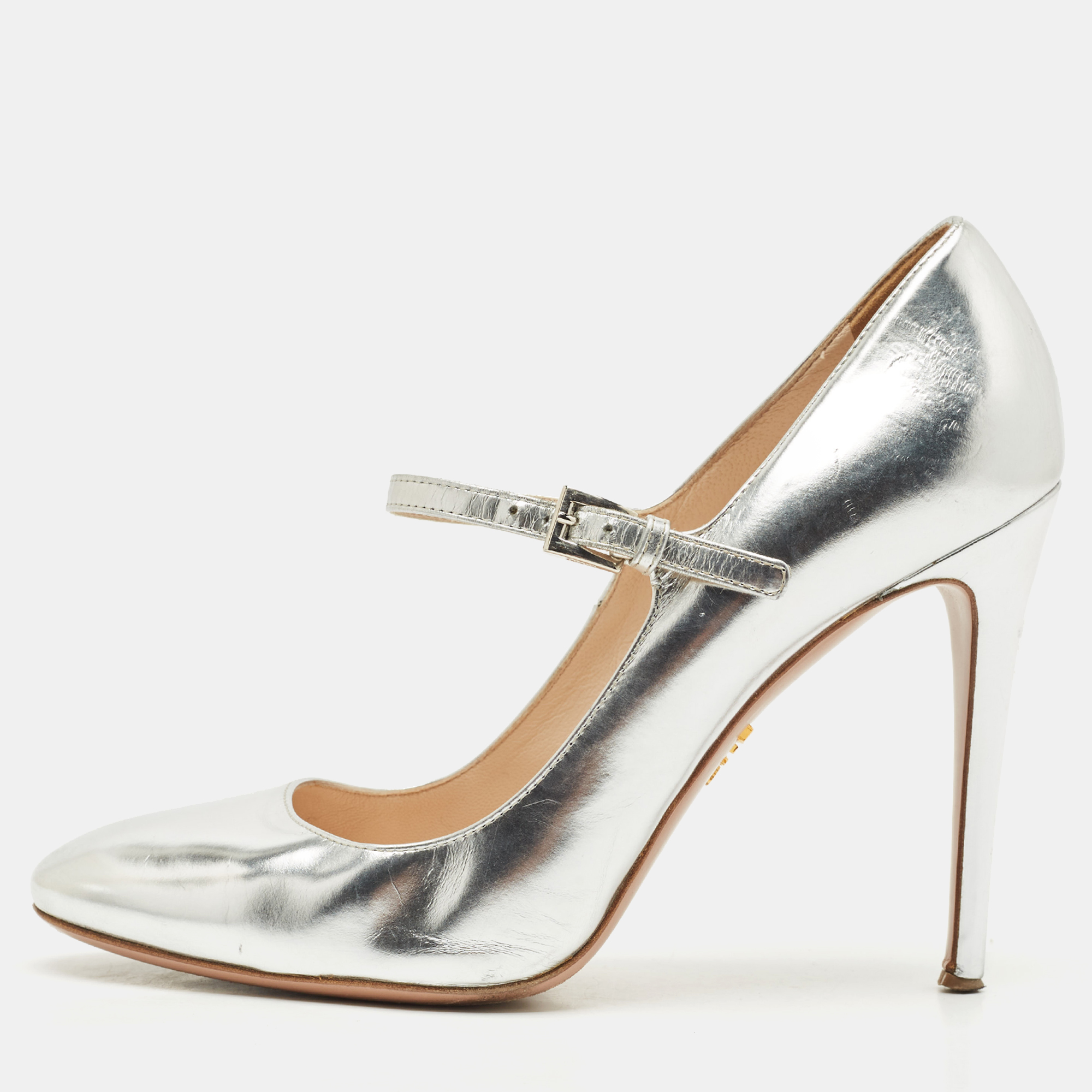 

Prada Silver Leather Mary Jane Pumps Size