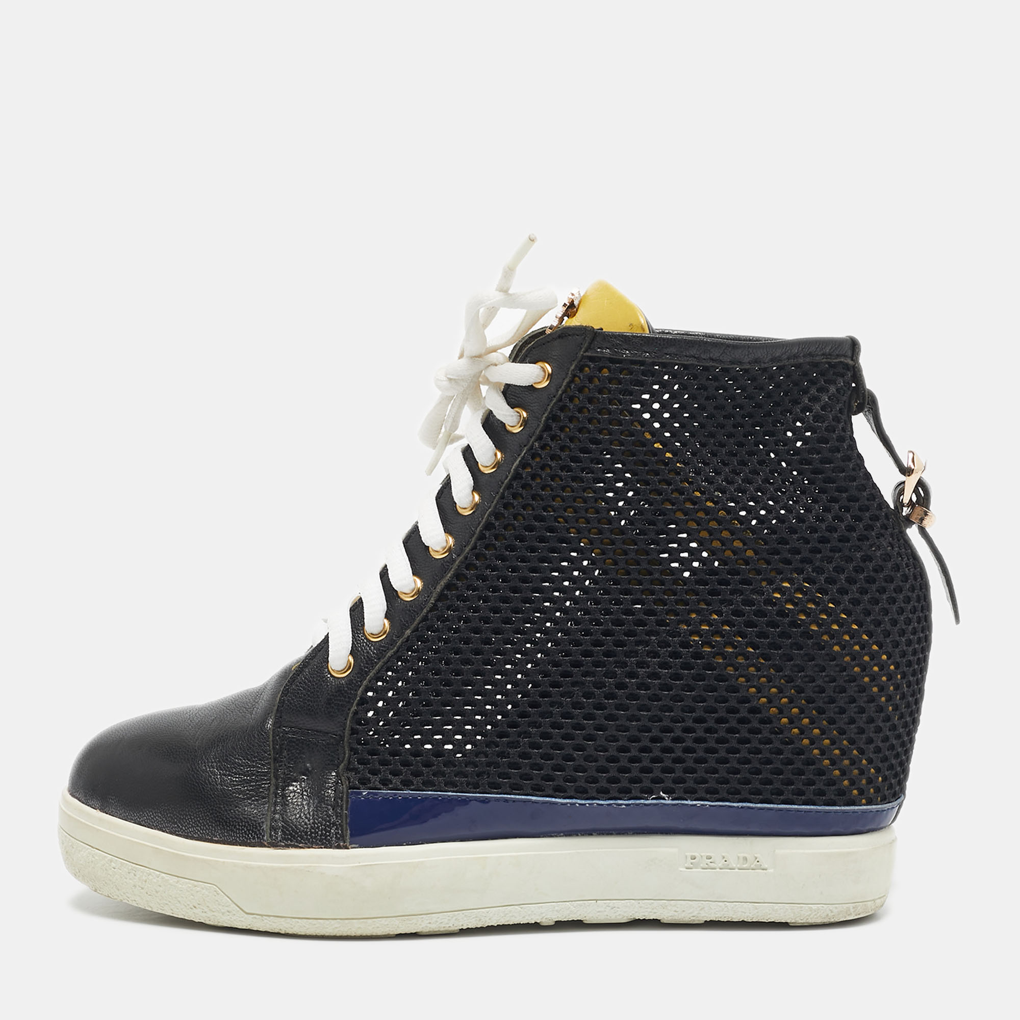 

Prada Black Leather and Mesh Wedge Sneakers Size