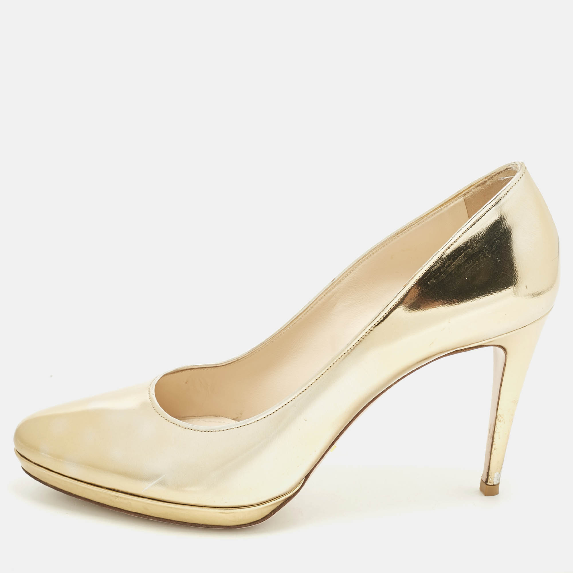 Pre-owned Prada Gold Leather Pointed Toe Pumps Size 42