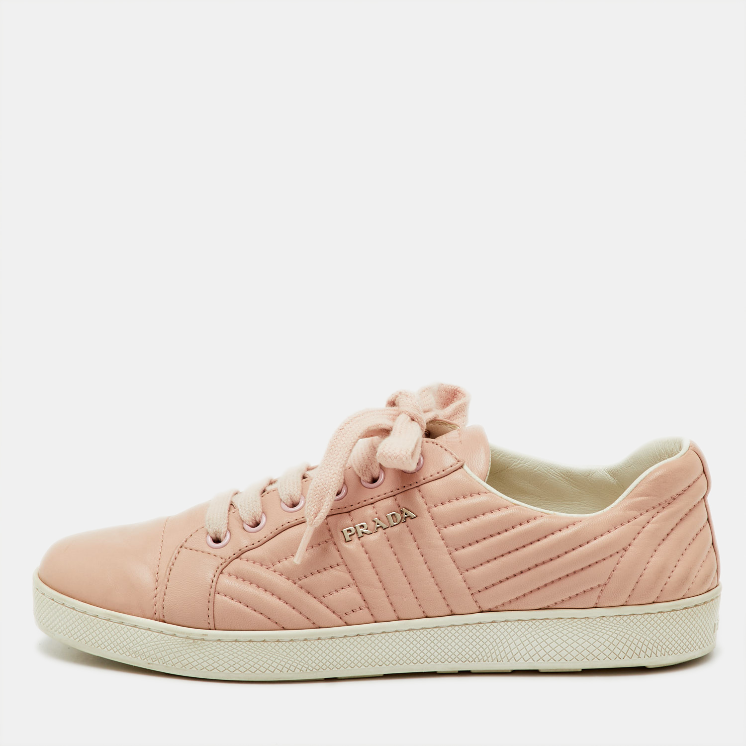 Pre-owned Prada Blush Pink Quilted Leather Low Top Sneakers Size 38.5