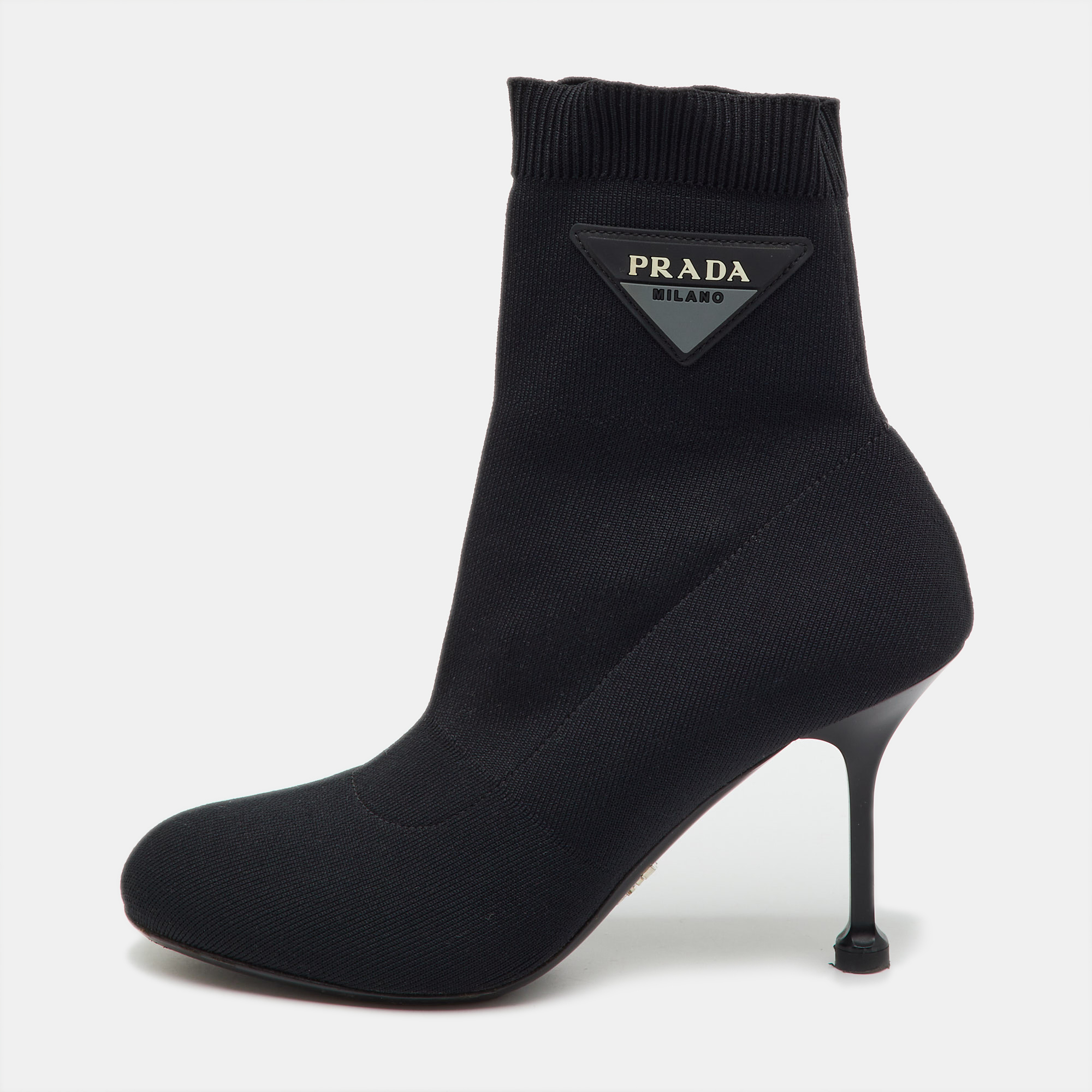

Prada Black Knit Fabric Logo Sock Ankle Booties Size