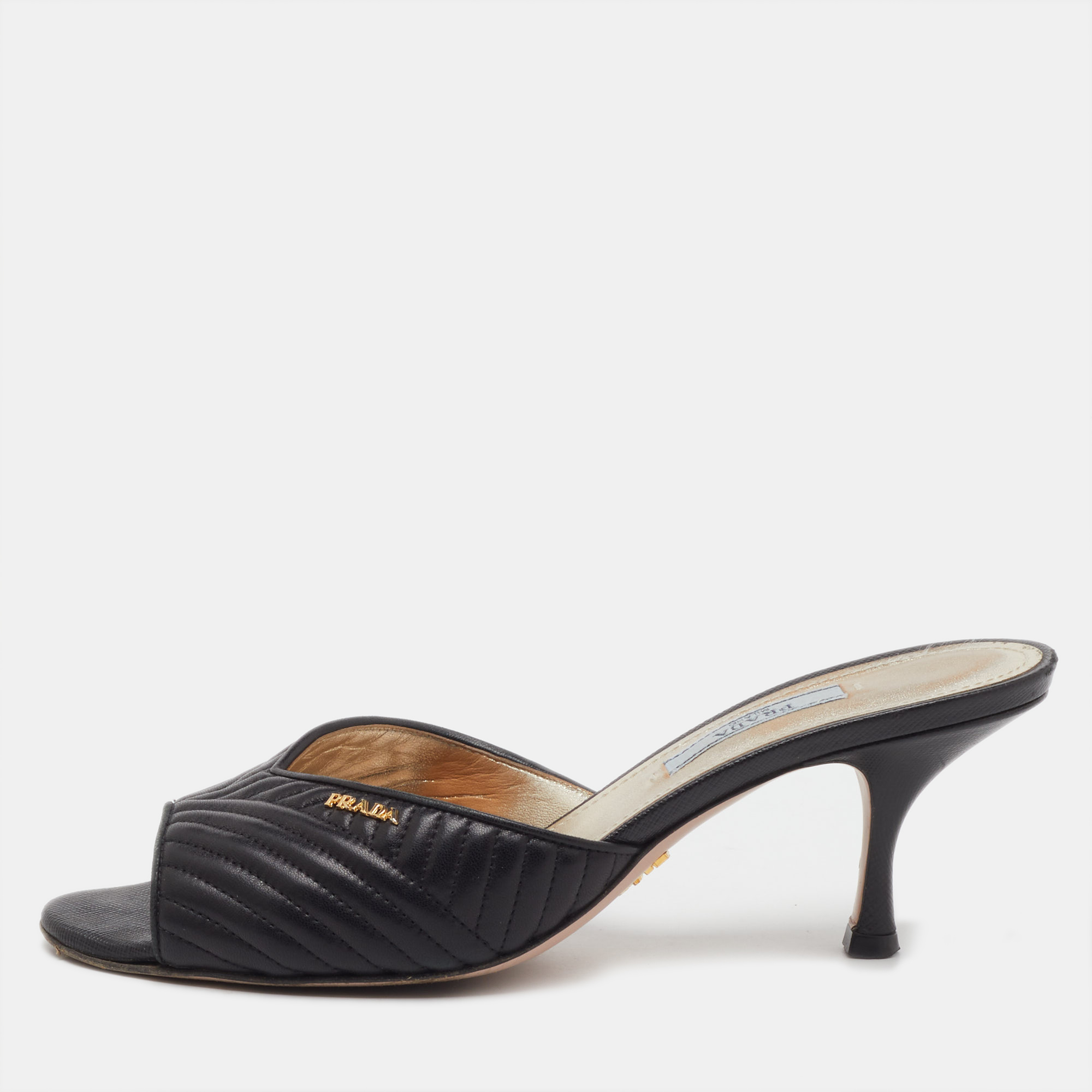 

Prada Black Quilted Leather Slide Sandals Size