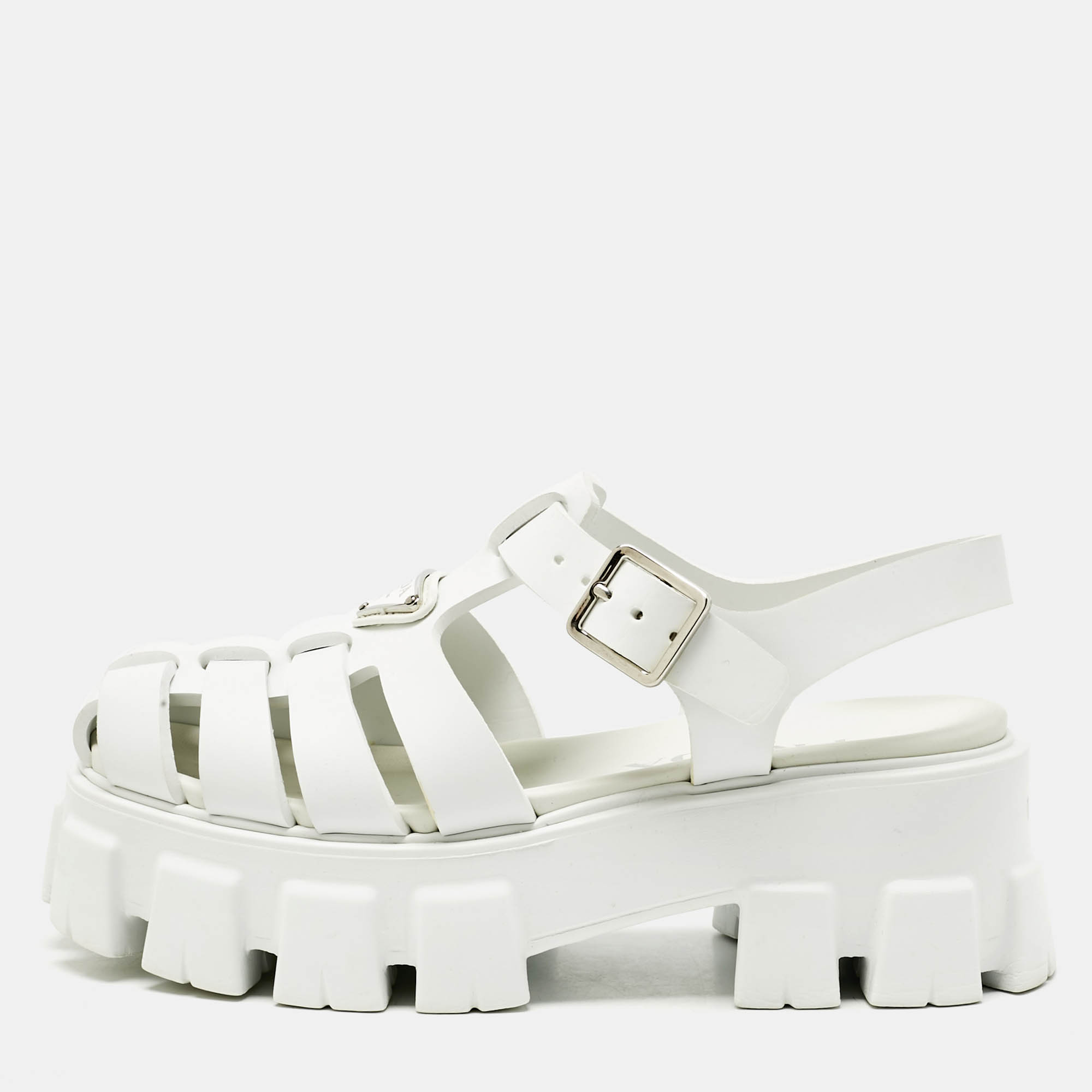 Pre-owned Prada White Rubber Monolith Platform Sandals Size 36