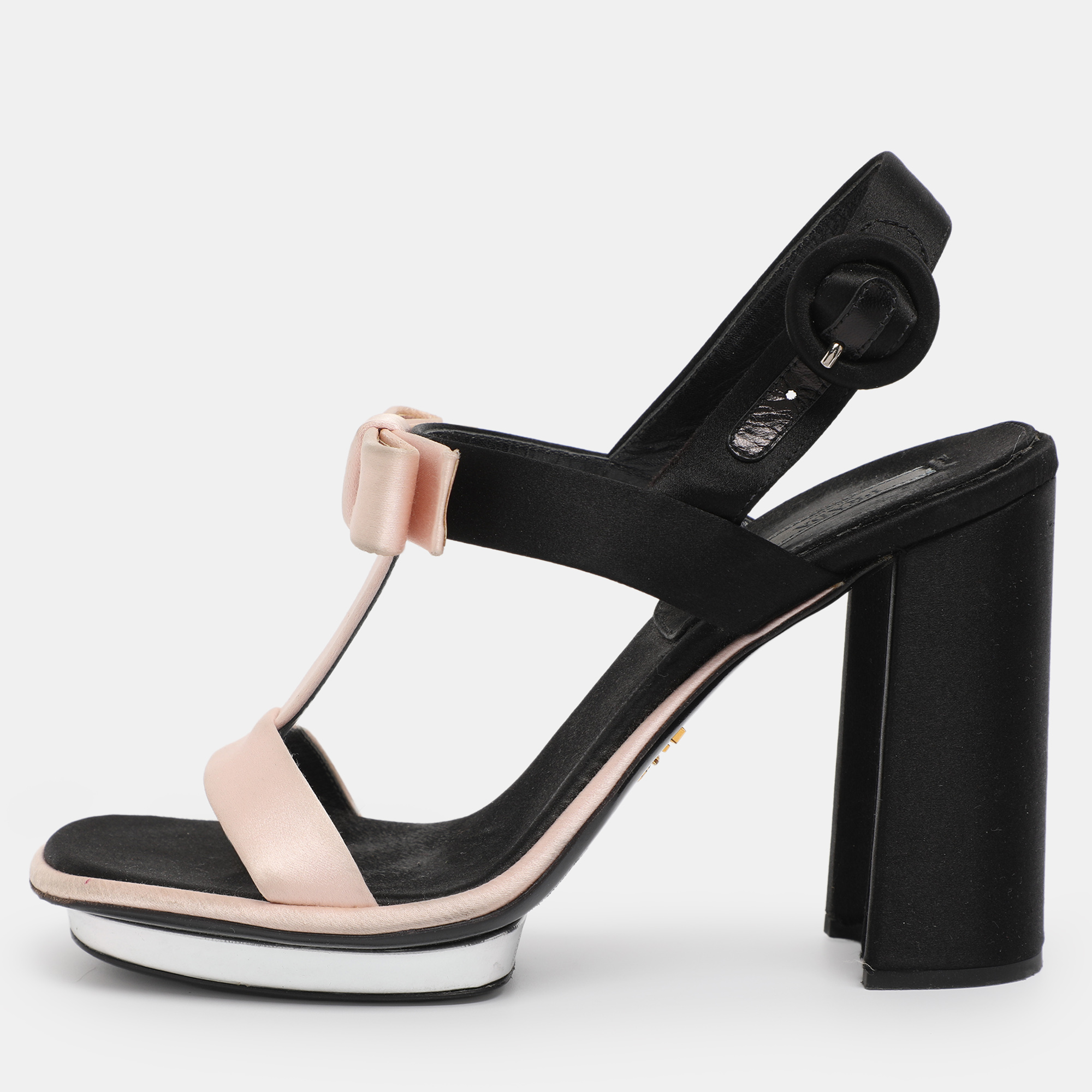 Prada Pink/Black Satin Bow Slingback Sandals Size 38.5
