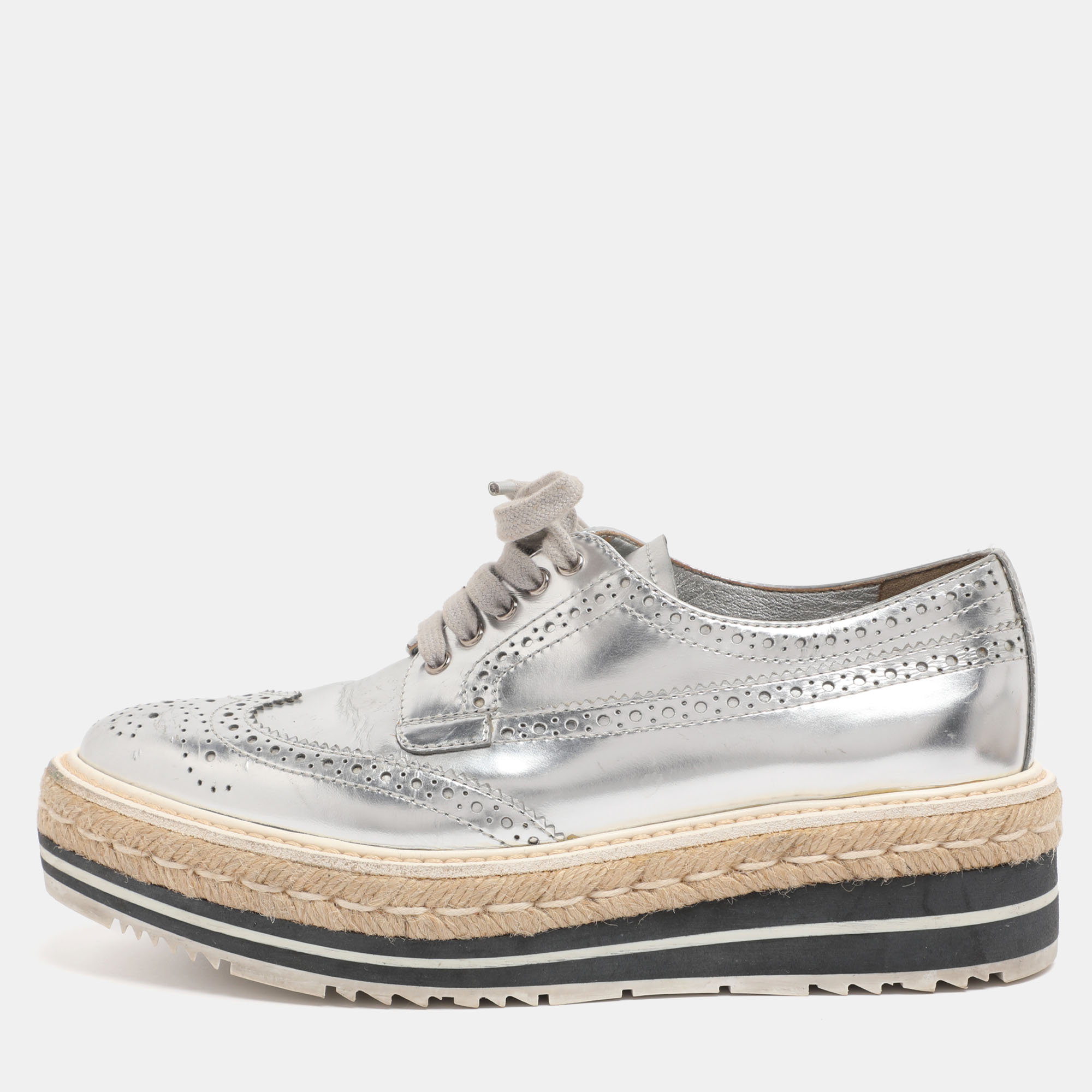 

Prada Silver Leather Brogues Oxford Sneakers Size 35