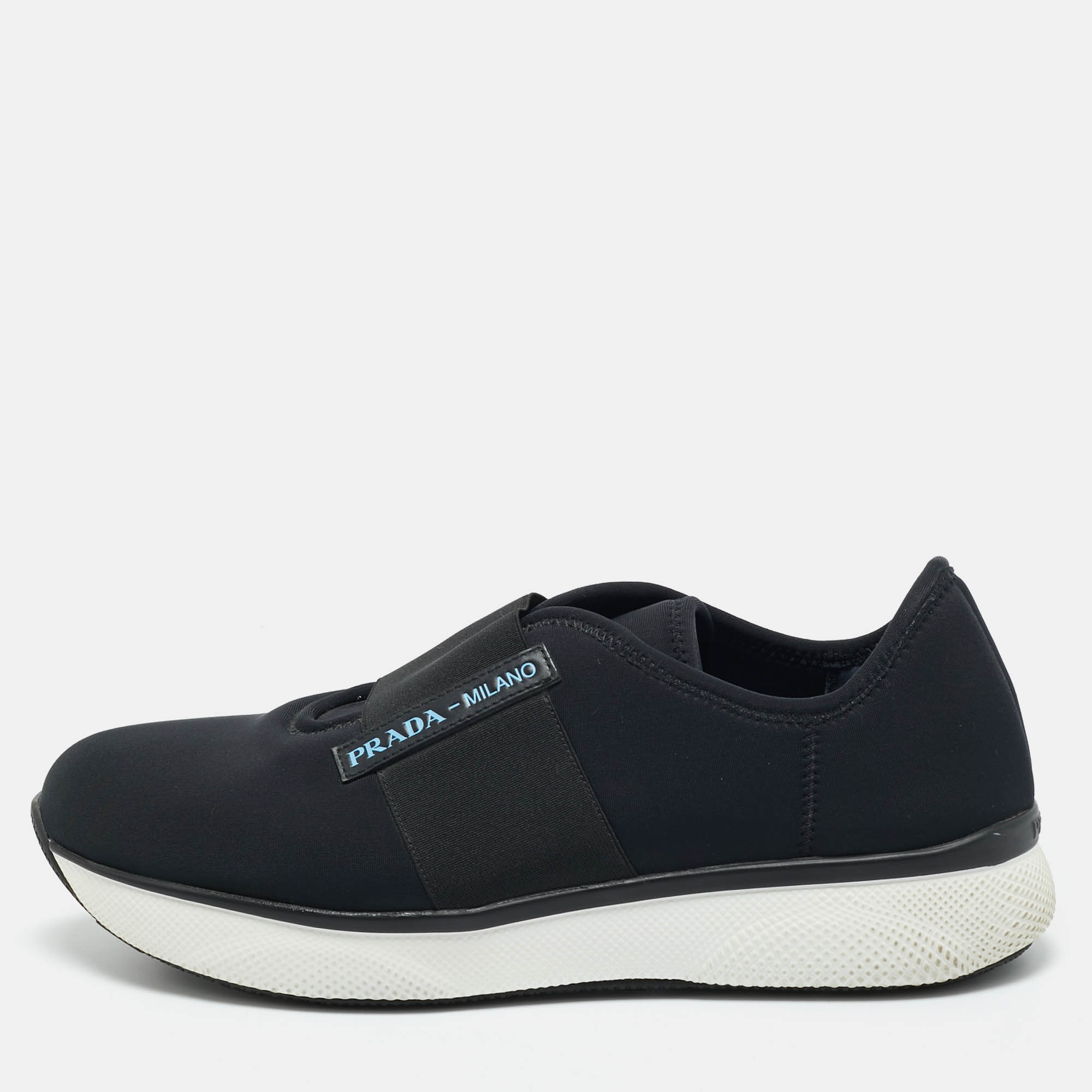 Pre-owned Prada Black Elastic And Neoprene Slip On Sneakers Size 39.5