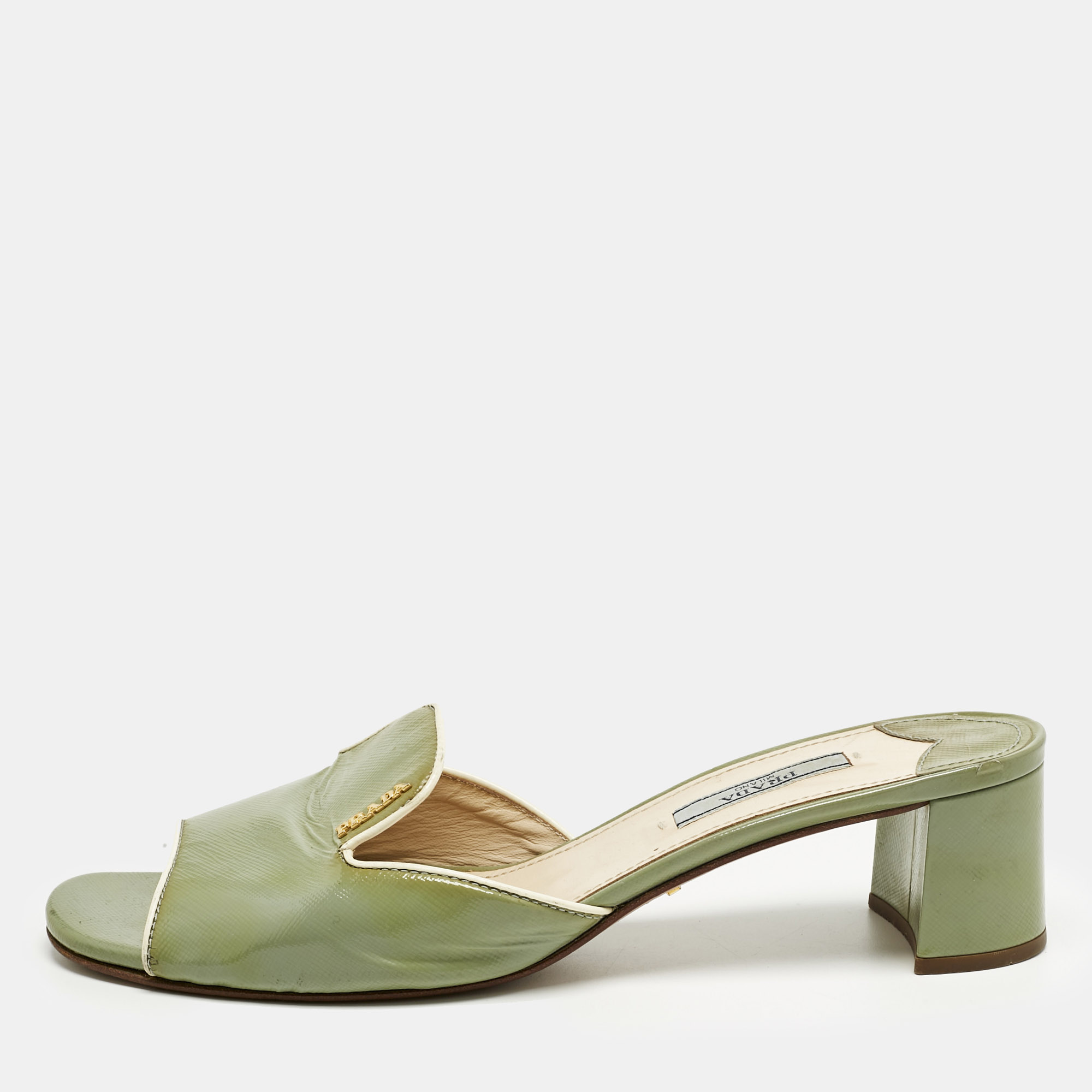 

Prada Green Saffiano Leather Slide Sandals Size
