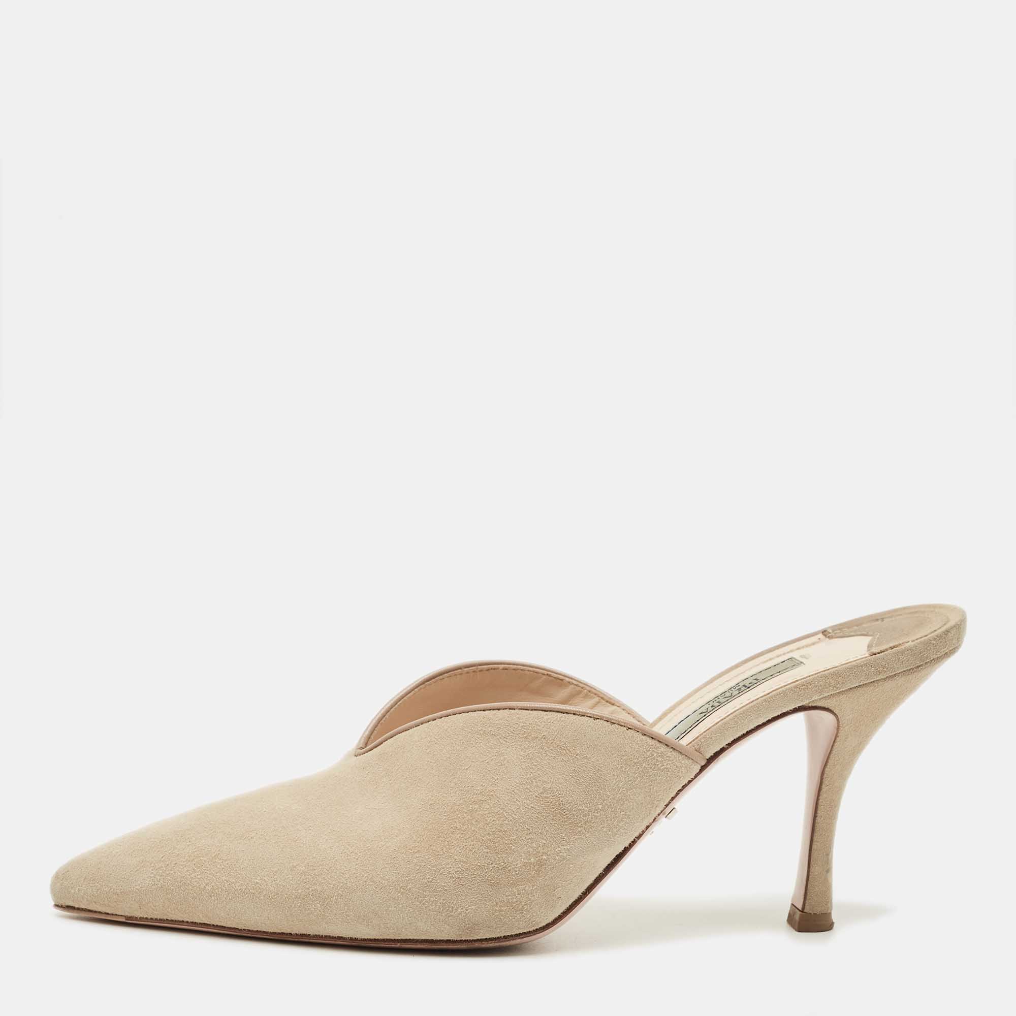 Pre-owned Prada Grey Suede Pointed Toe Mule Sandals Size 38 In Gray
