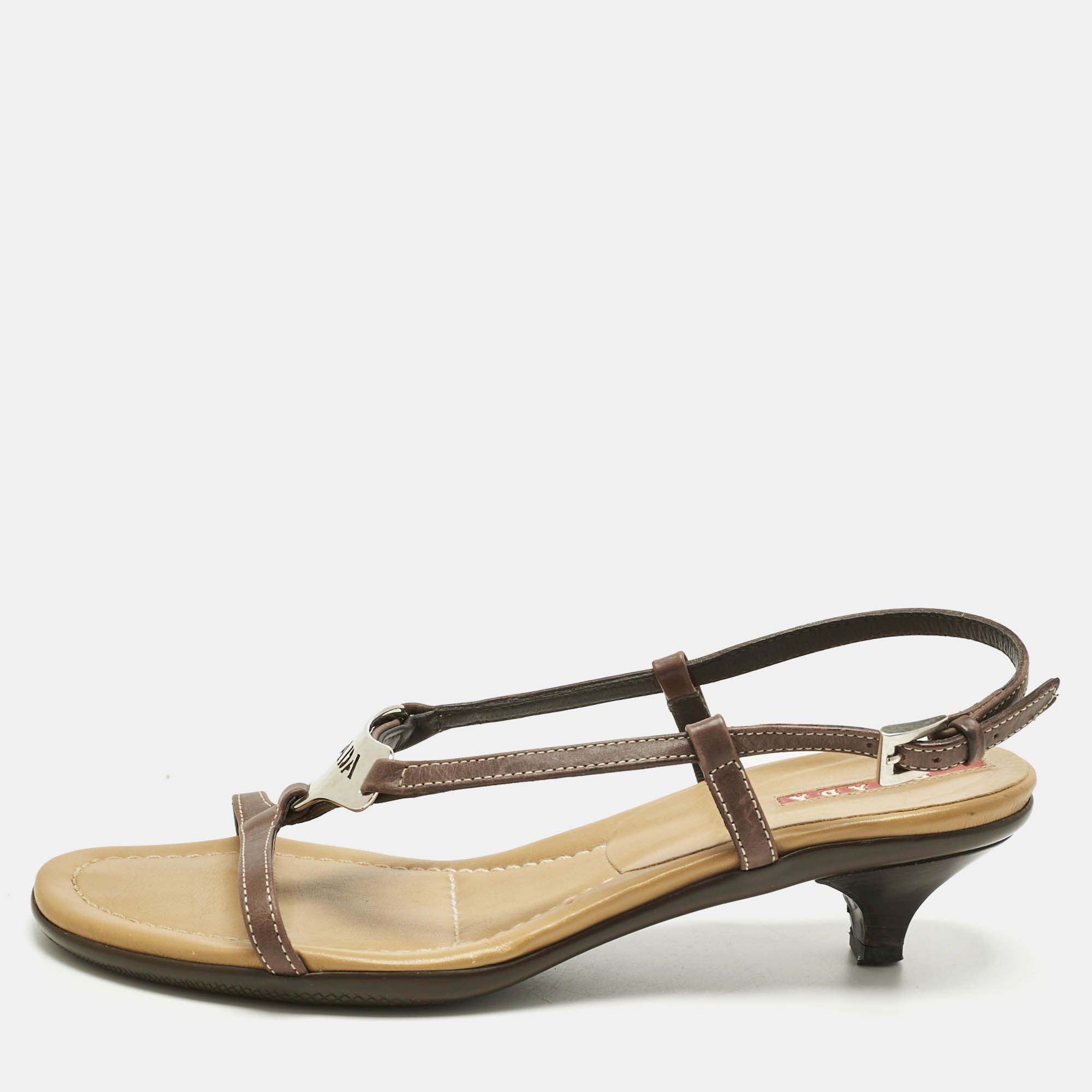 Pre-owned Prada Brown Leather Slingback Sandals Size 36.5