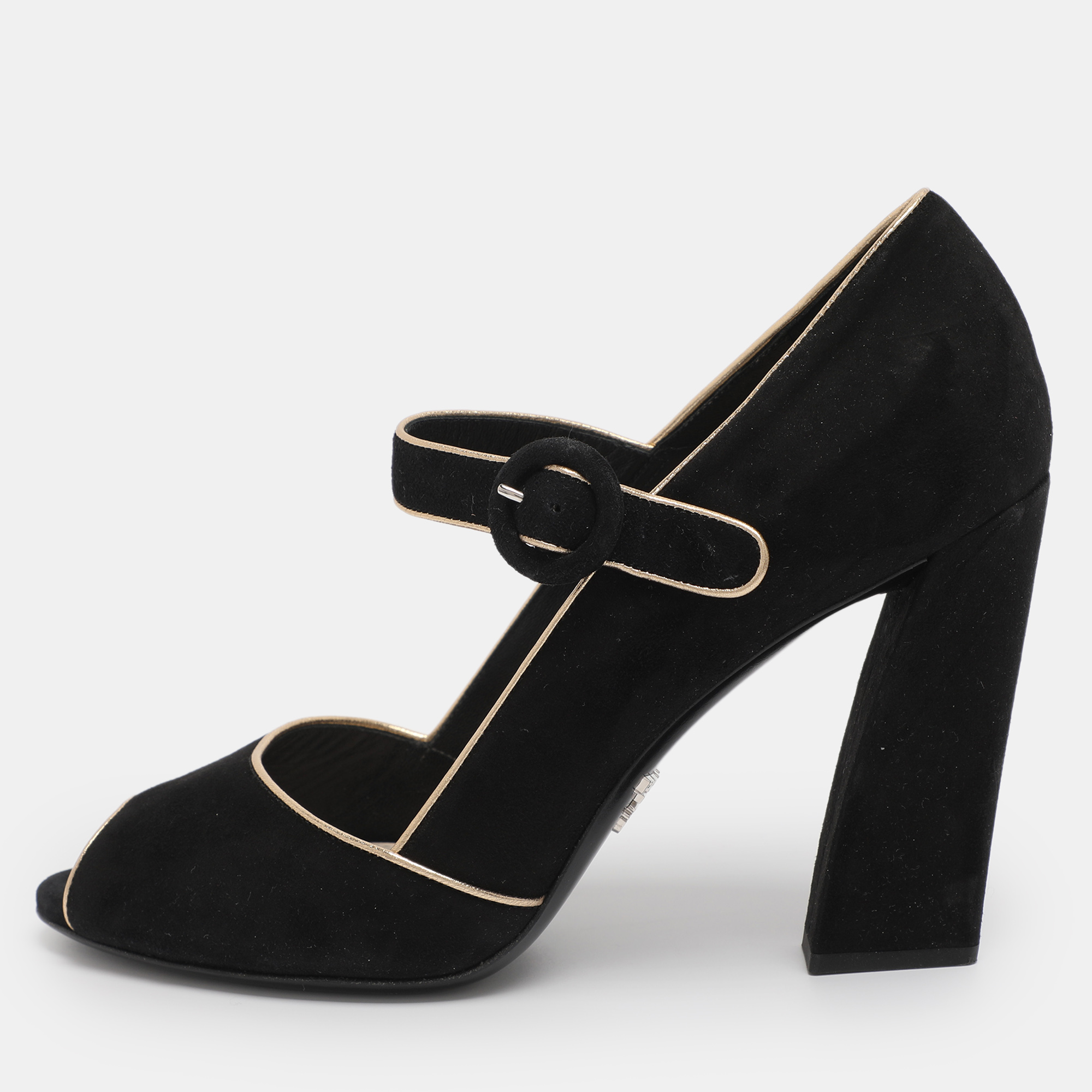 Pre-owned Prada Black Suede Mary Jane Pumps Size 38.5
