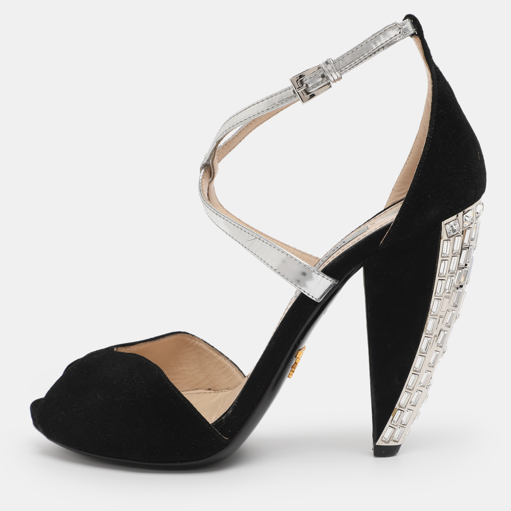 

Prada Black Suede Ankle Strap Sandals Size 38.5