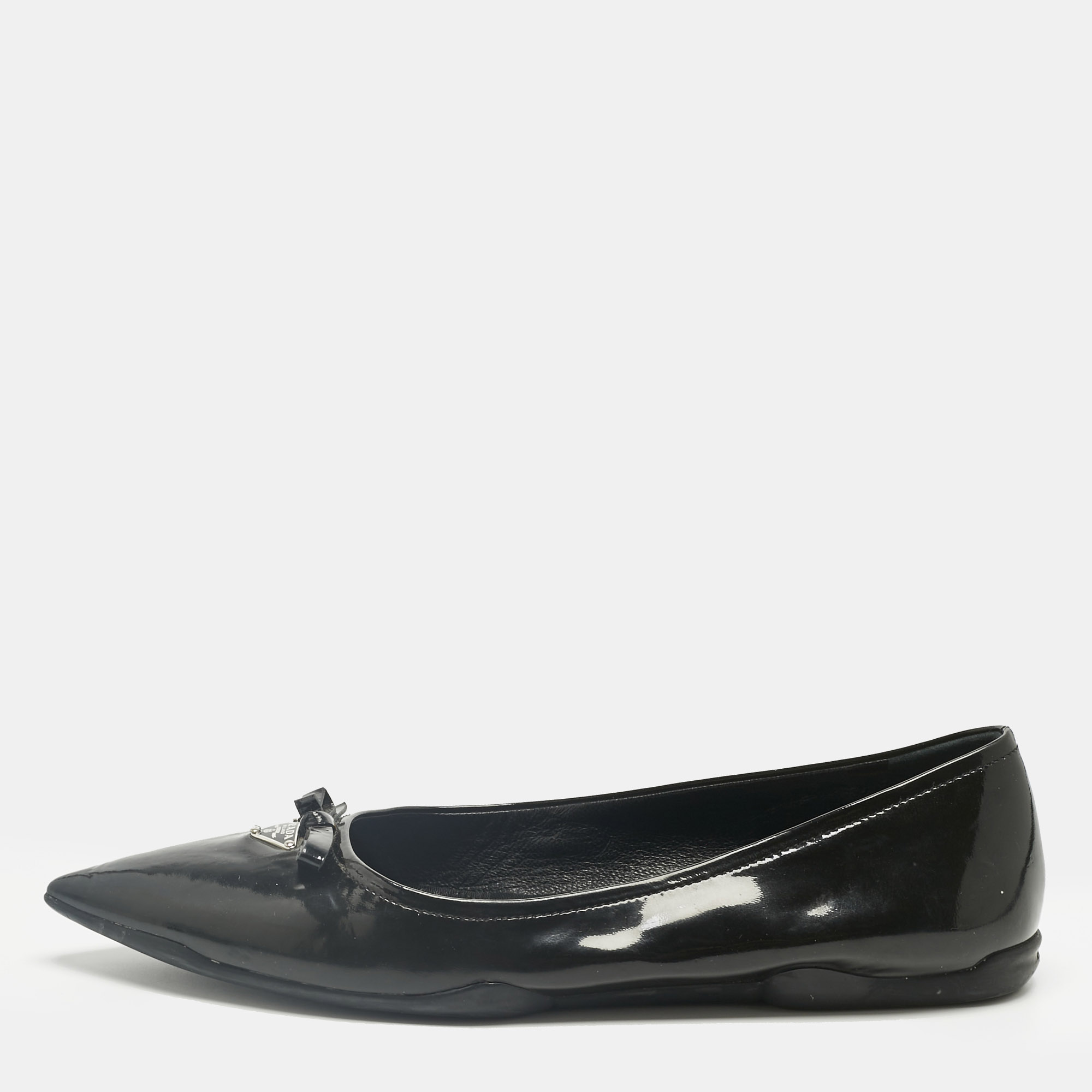 Pre-owned Prada Black Patent Leather Bow Ballet Flat Size 39