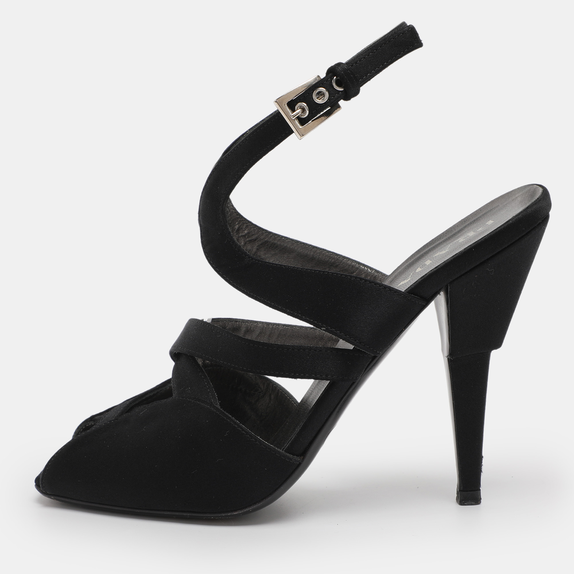 

Prada Black Satin Ankle Strap Sandals Size 38