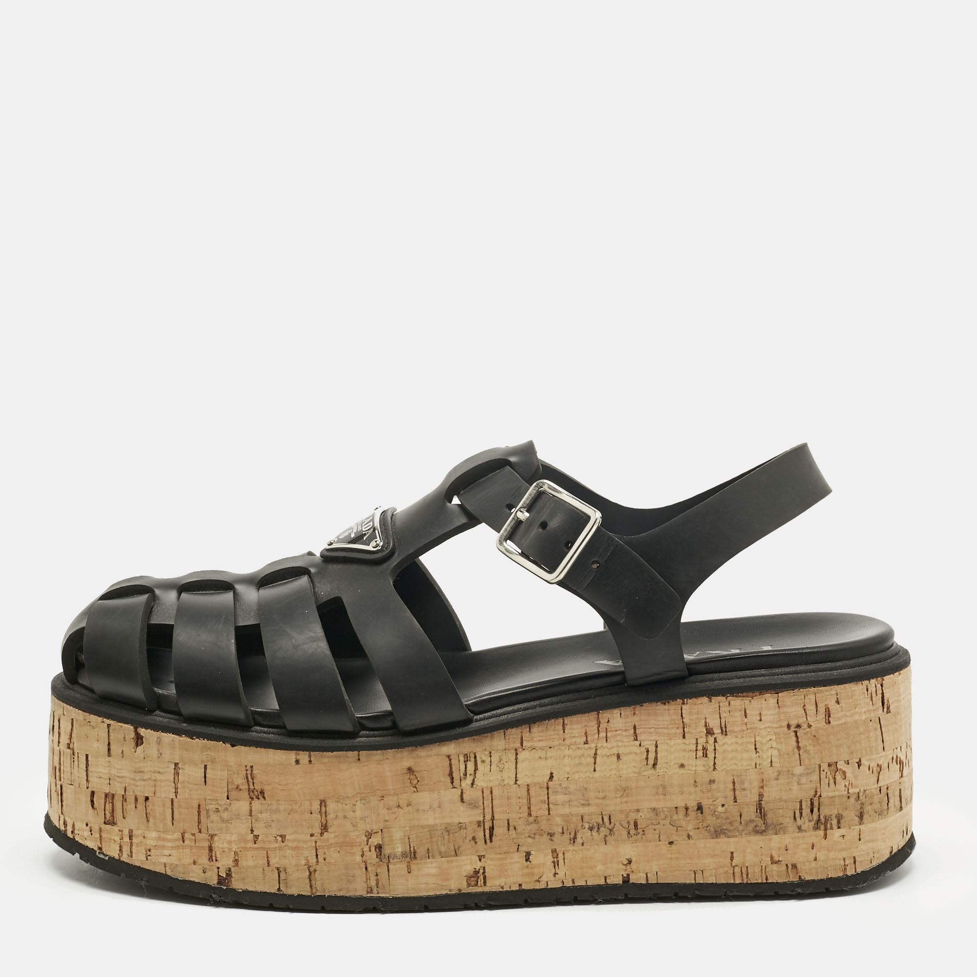 

Prada Black Rubber Monolith Platform Cork Sandals Size