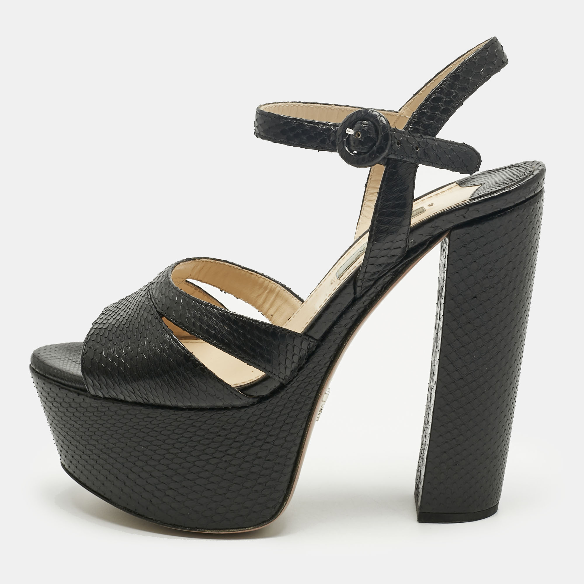 

Prada Black Snakeskin Leather Ankle Strap Sandals Size