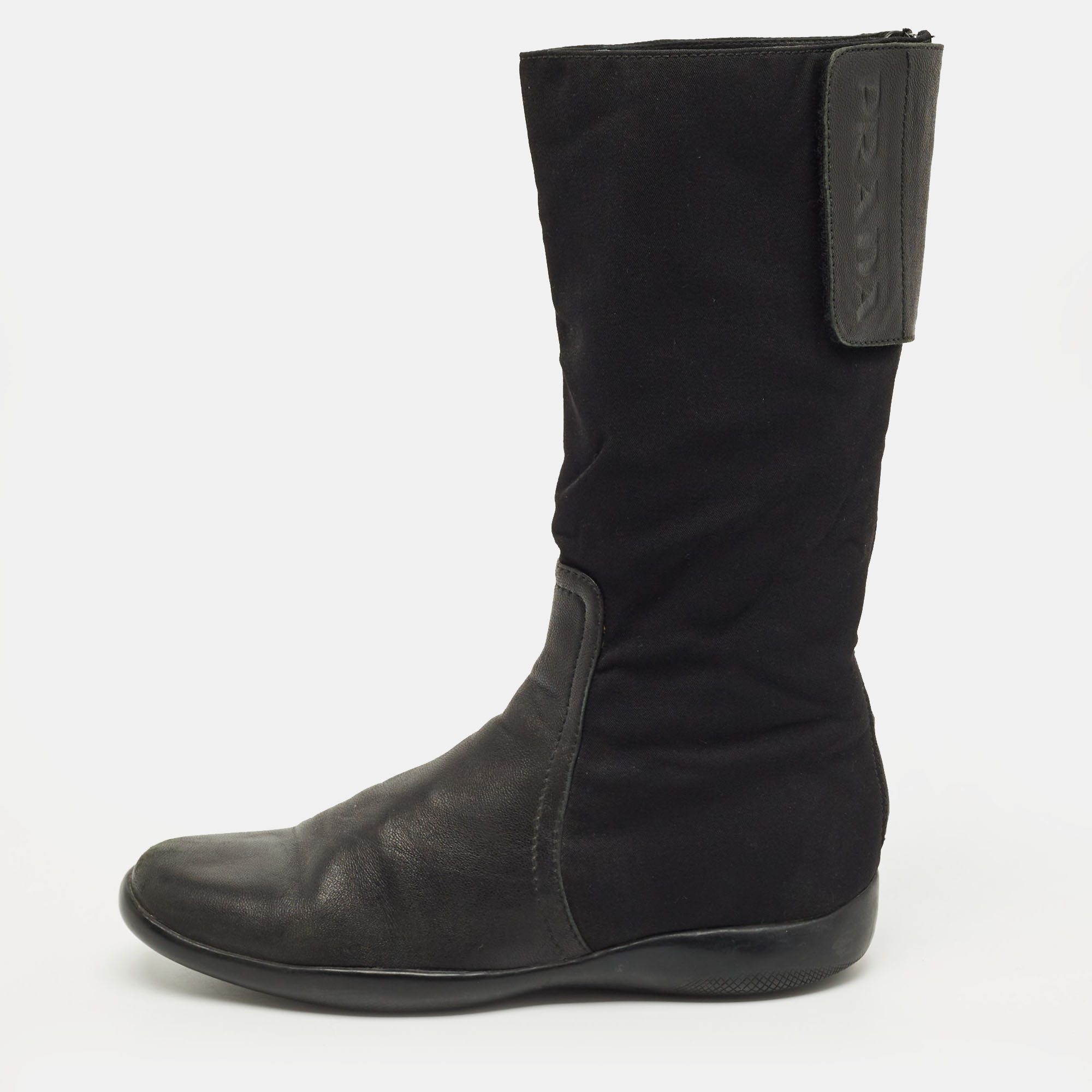

Prada Black Leather Knee Length Boots Size