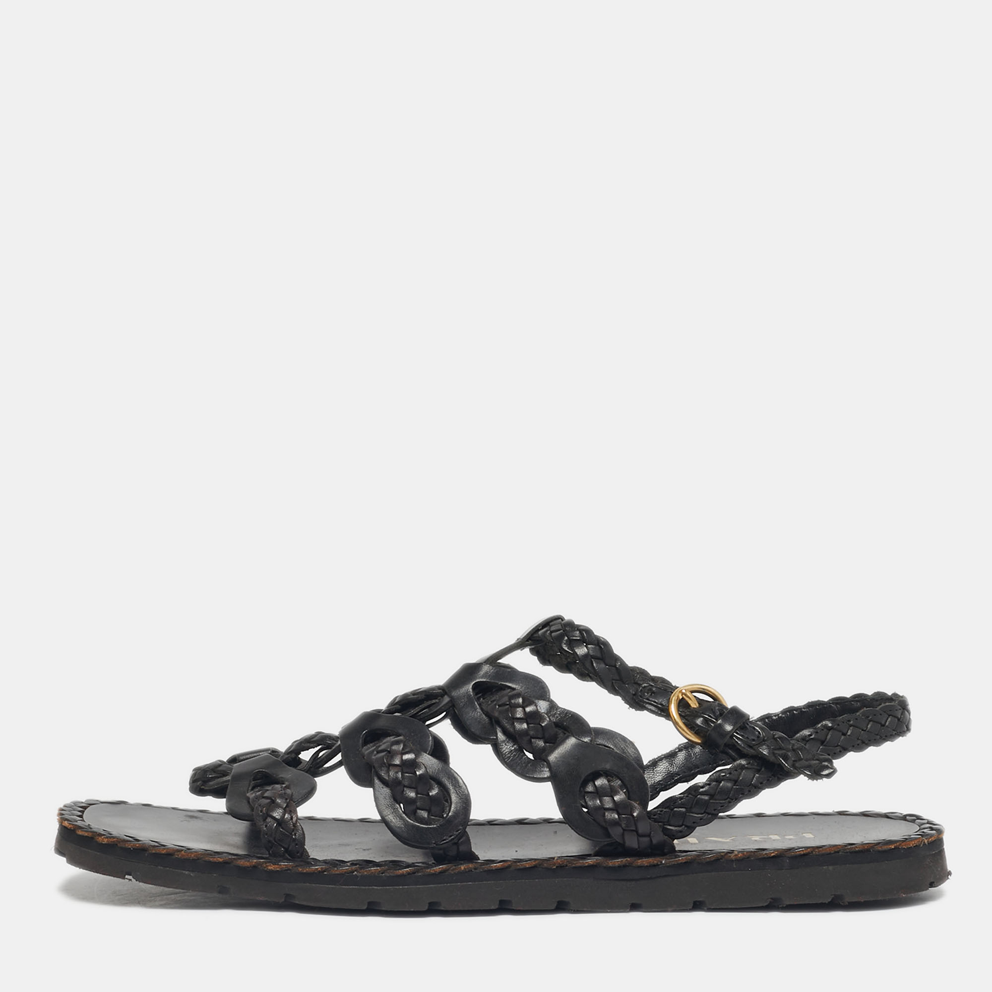 

Prada Black Woven Leather Slingback Sandals Size