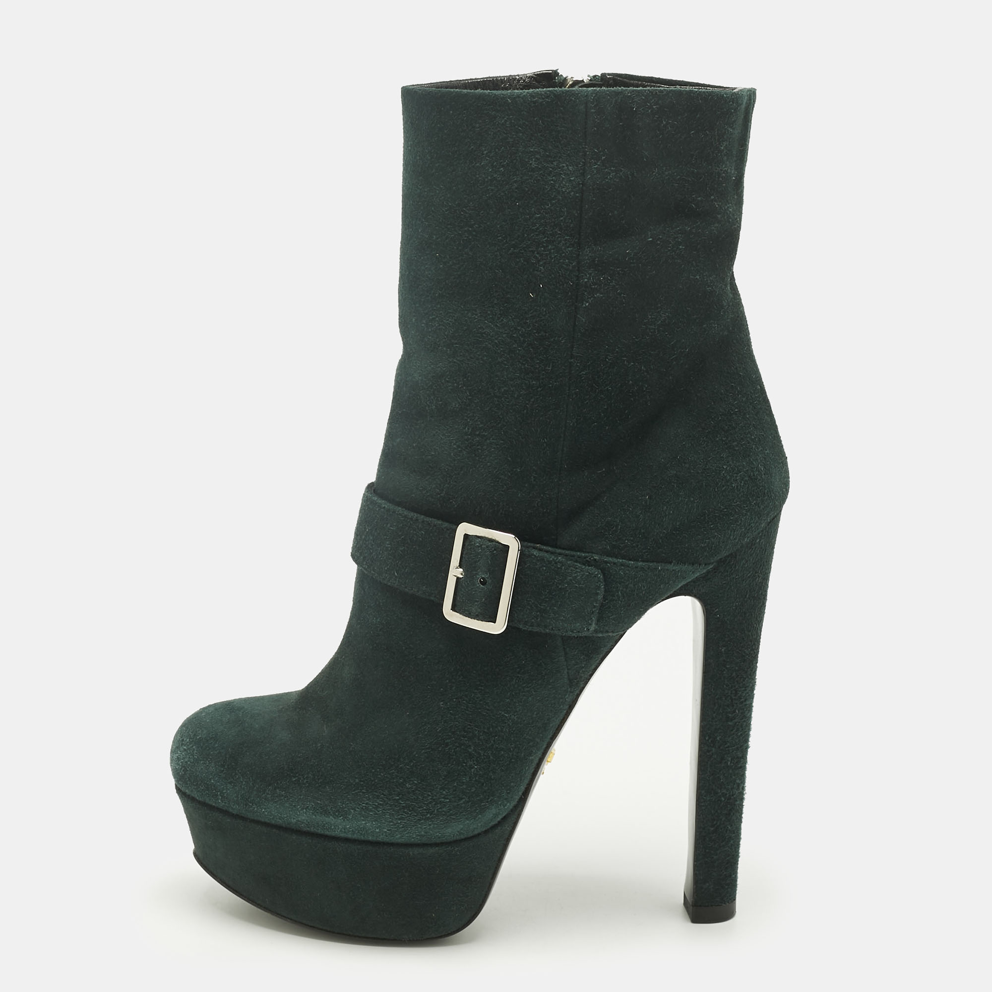 

Prada Green Suede Platform Ankle Length Boots Size