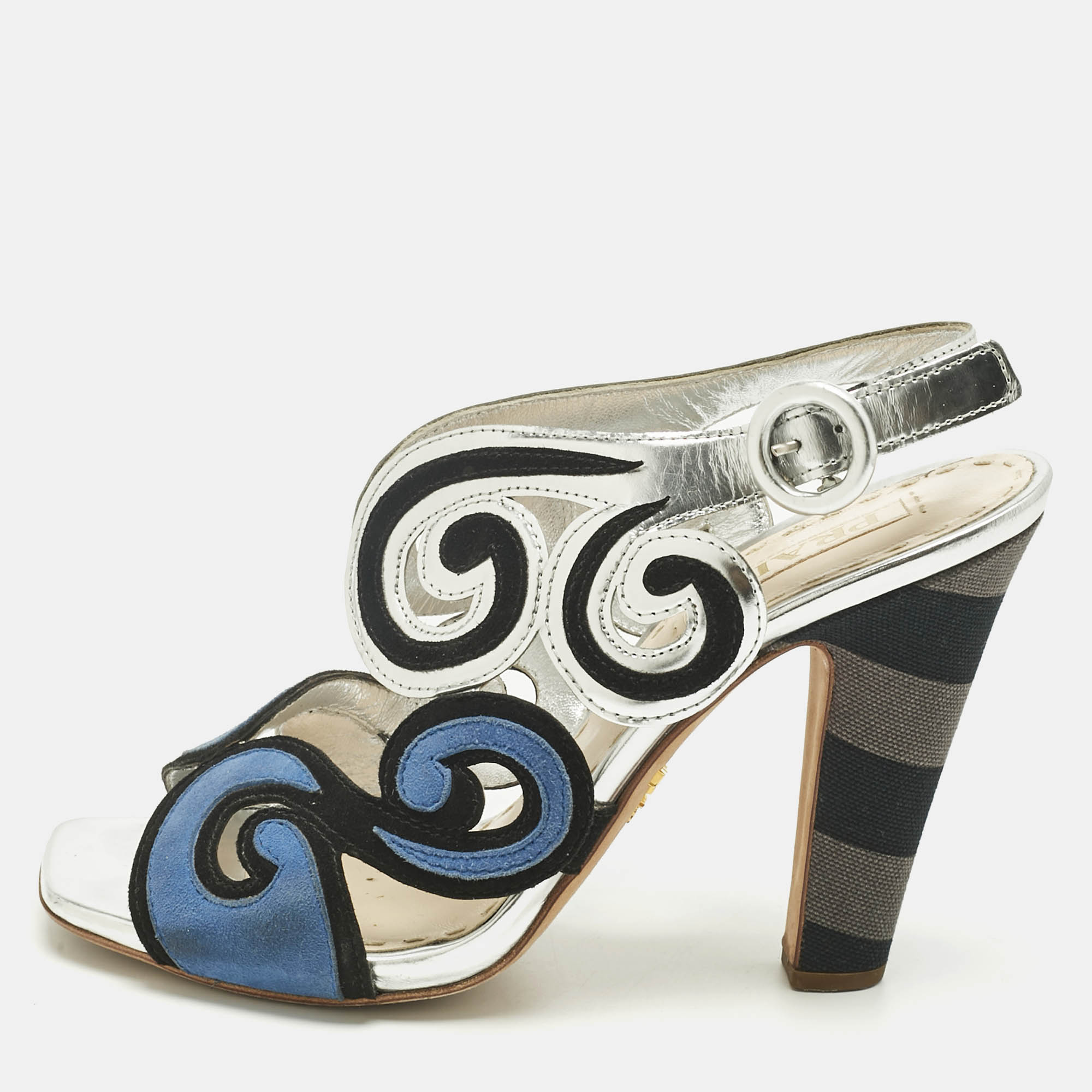 

Prada Multicolor Suede and Leather Cut Out Slingback Sandals Size