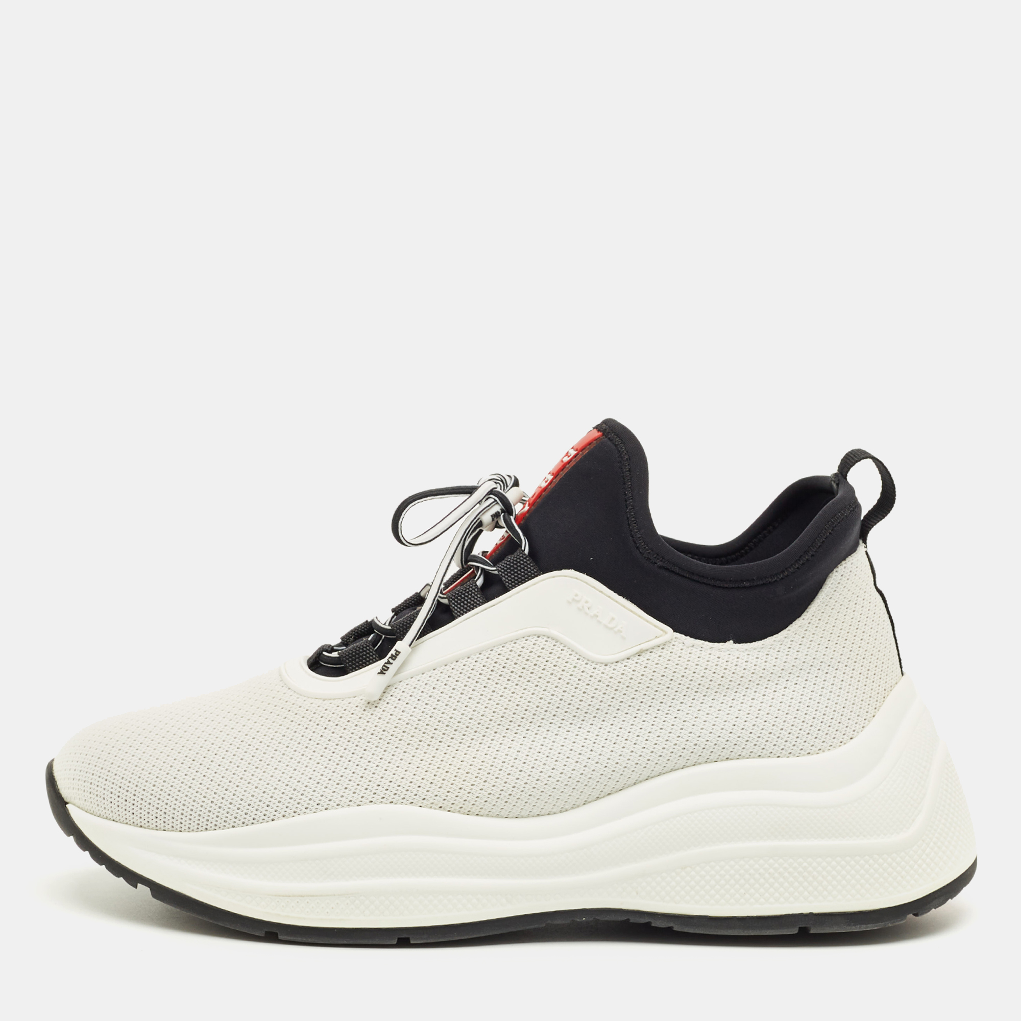 

Prada White/Black Knit Fabric and Nylon Low Top Sneakers Size