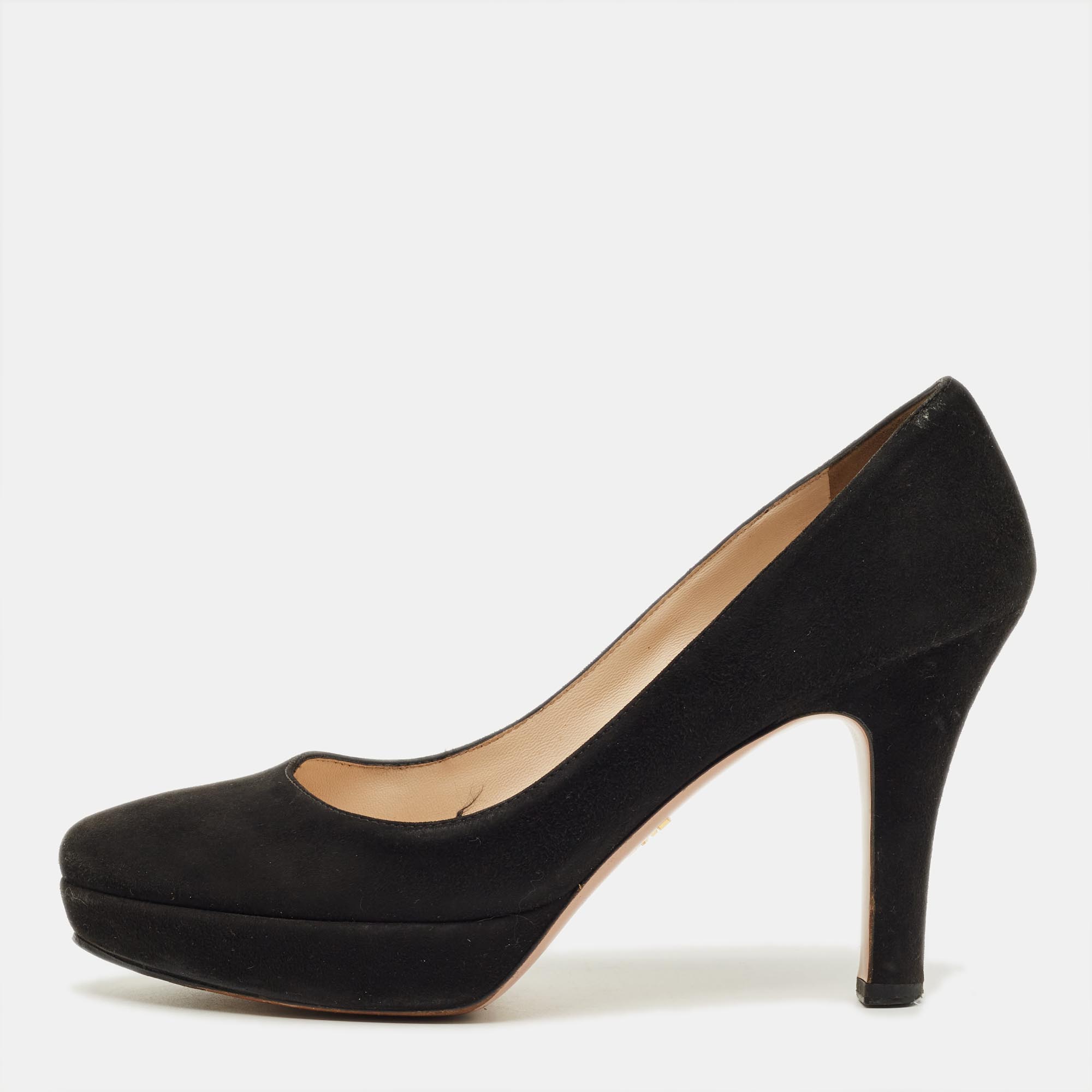 PRADA Pre-owned Black Suede Platform Pumps Size 38.5